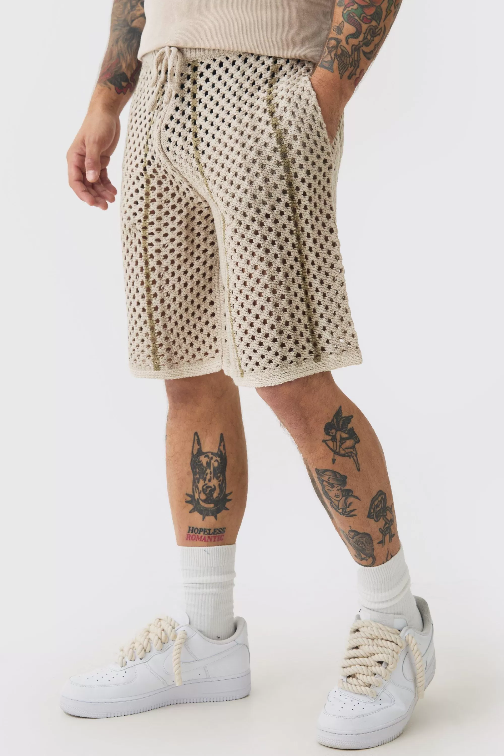 boohooMAN Relaxed Open Stitch Stripe Knitted Shorts | UK