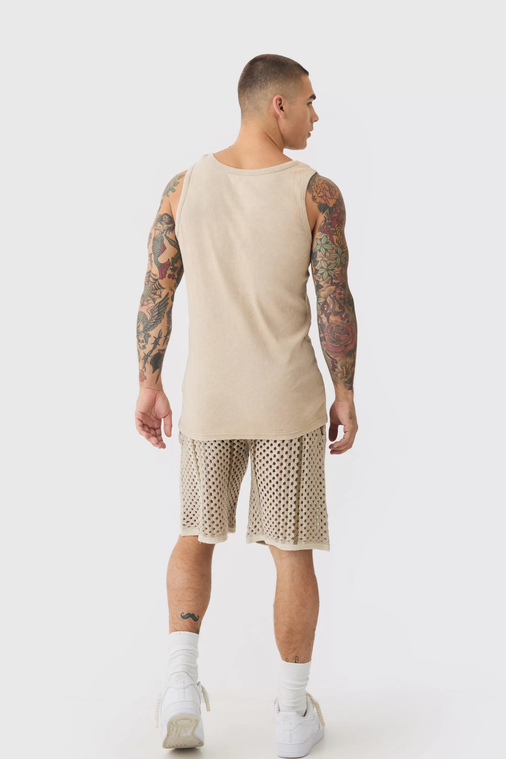 boohooMAN Relaxed Open Stitch Stripe Knitted Shorts | UK