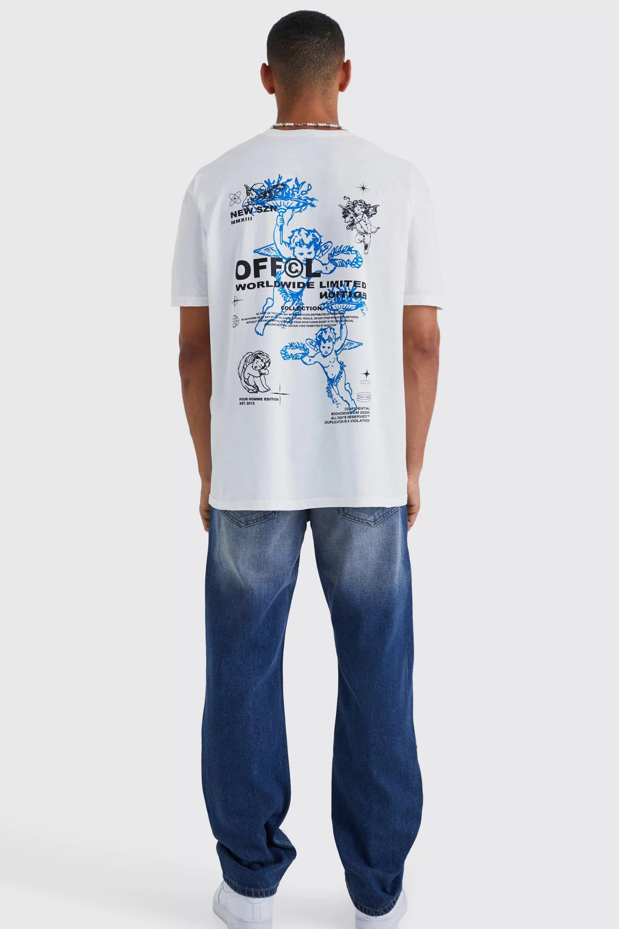 boohooMAN Relaxed Rigid Applique Ripped Jeans | UK