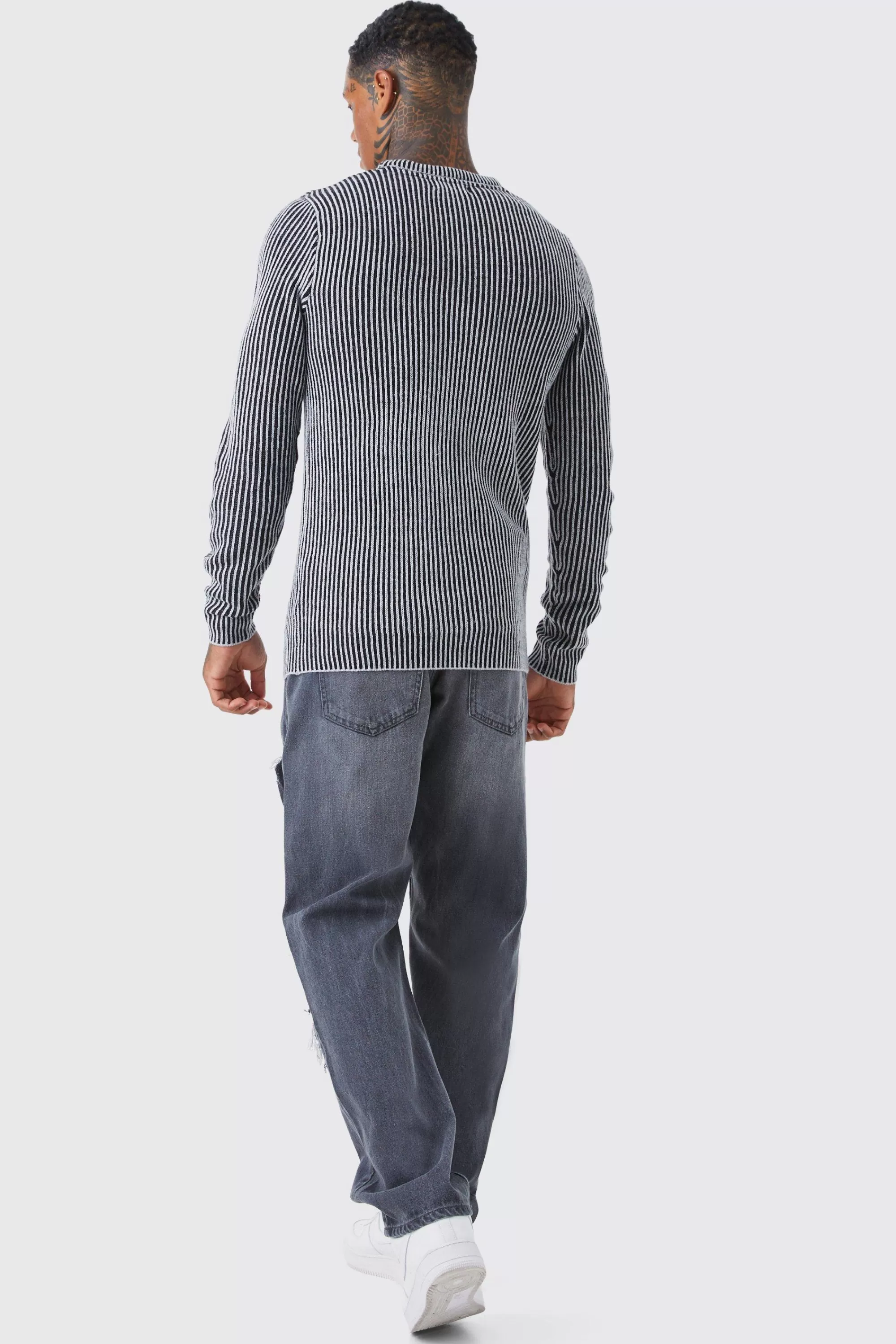 boohooMAN Relaxed Rigid Burnt Out Mesh Jeans | UK