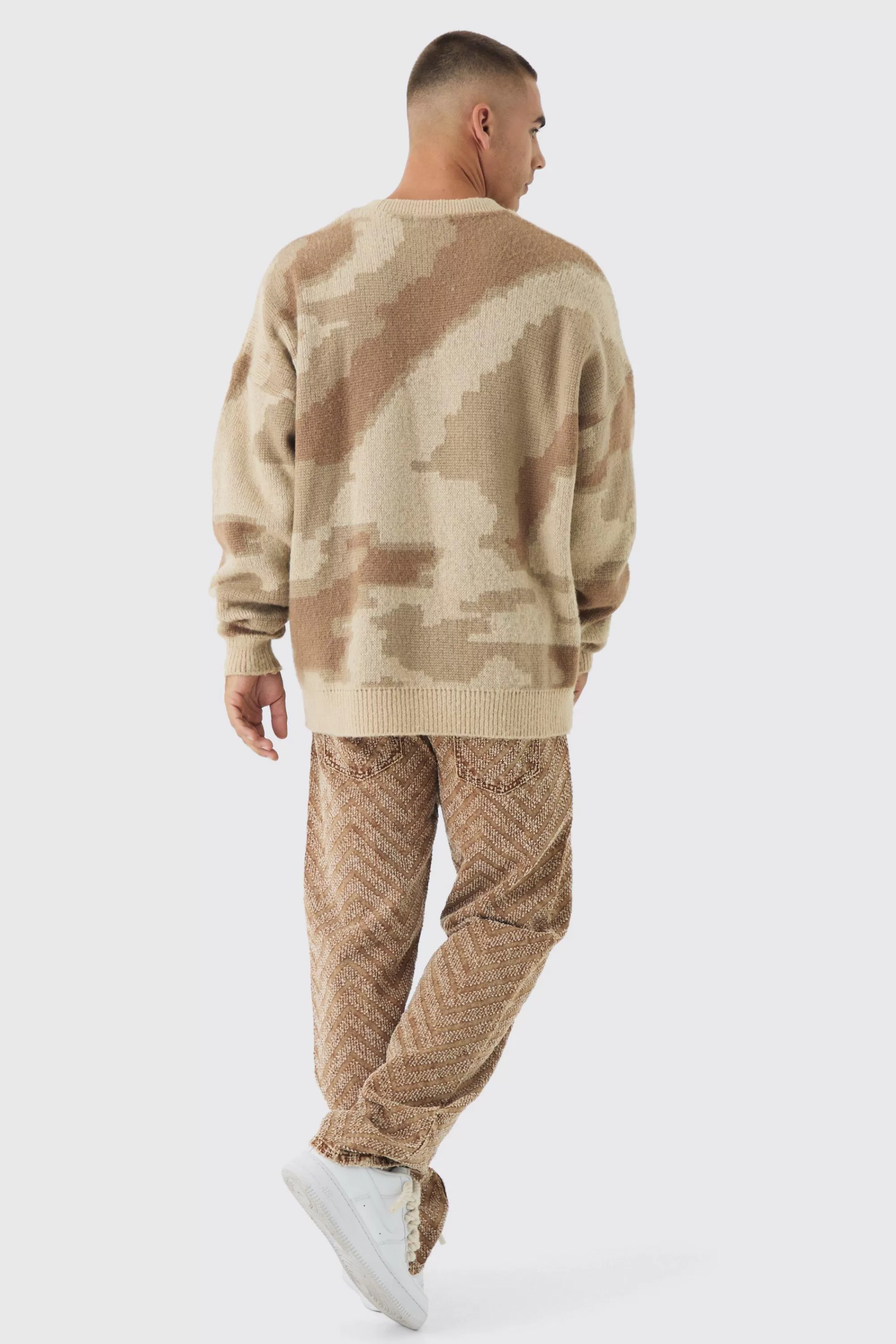 boohooMAN Relaxed Rigid Distressed Jacquard Jeans | UK