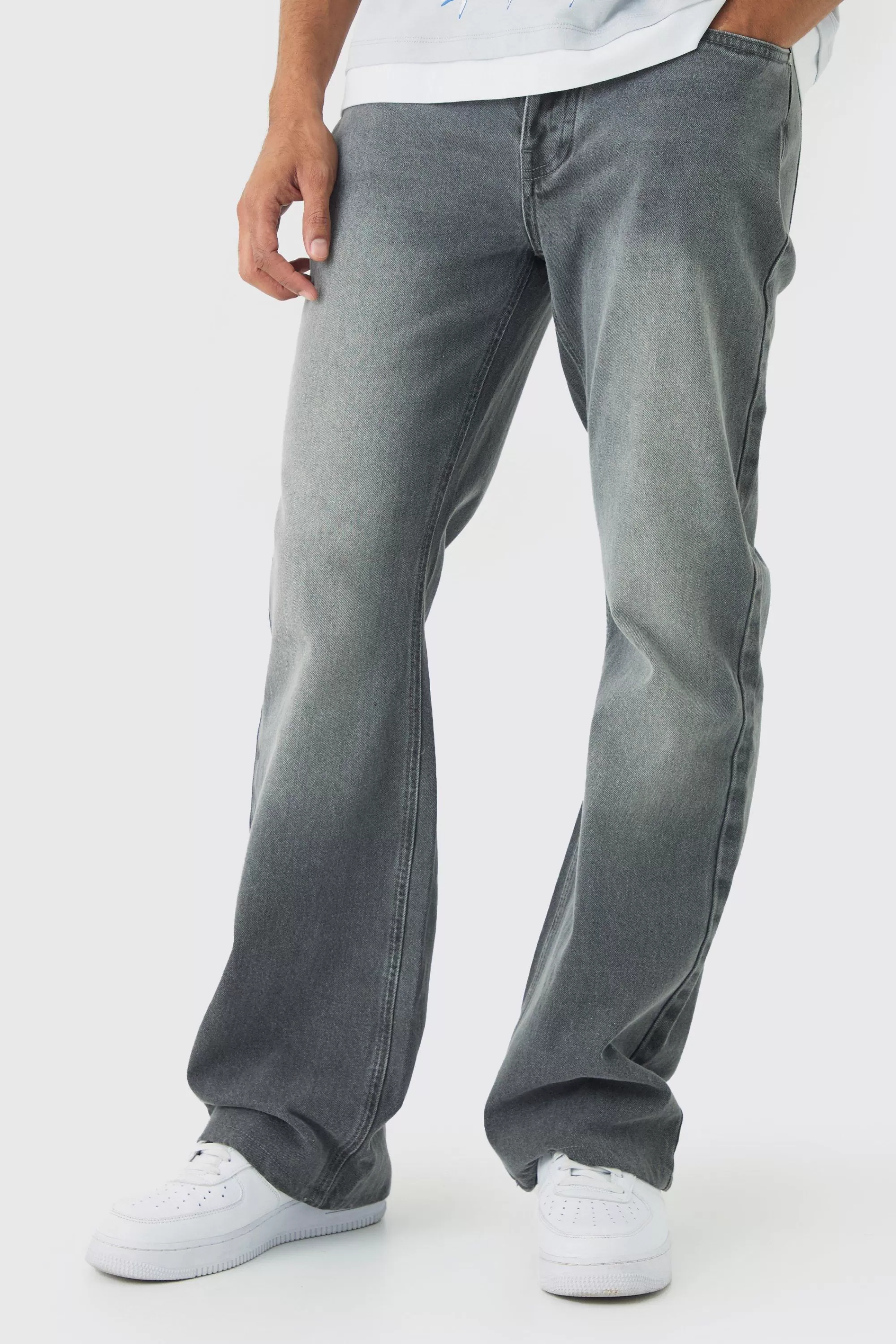 boohooMAN Relaxed Rigid Flare Jean In | UK