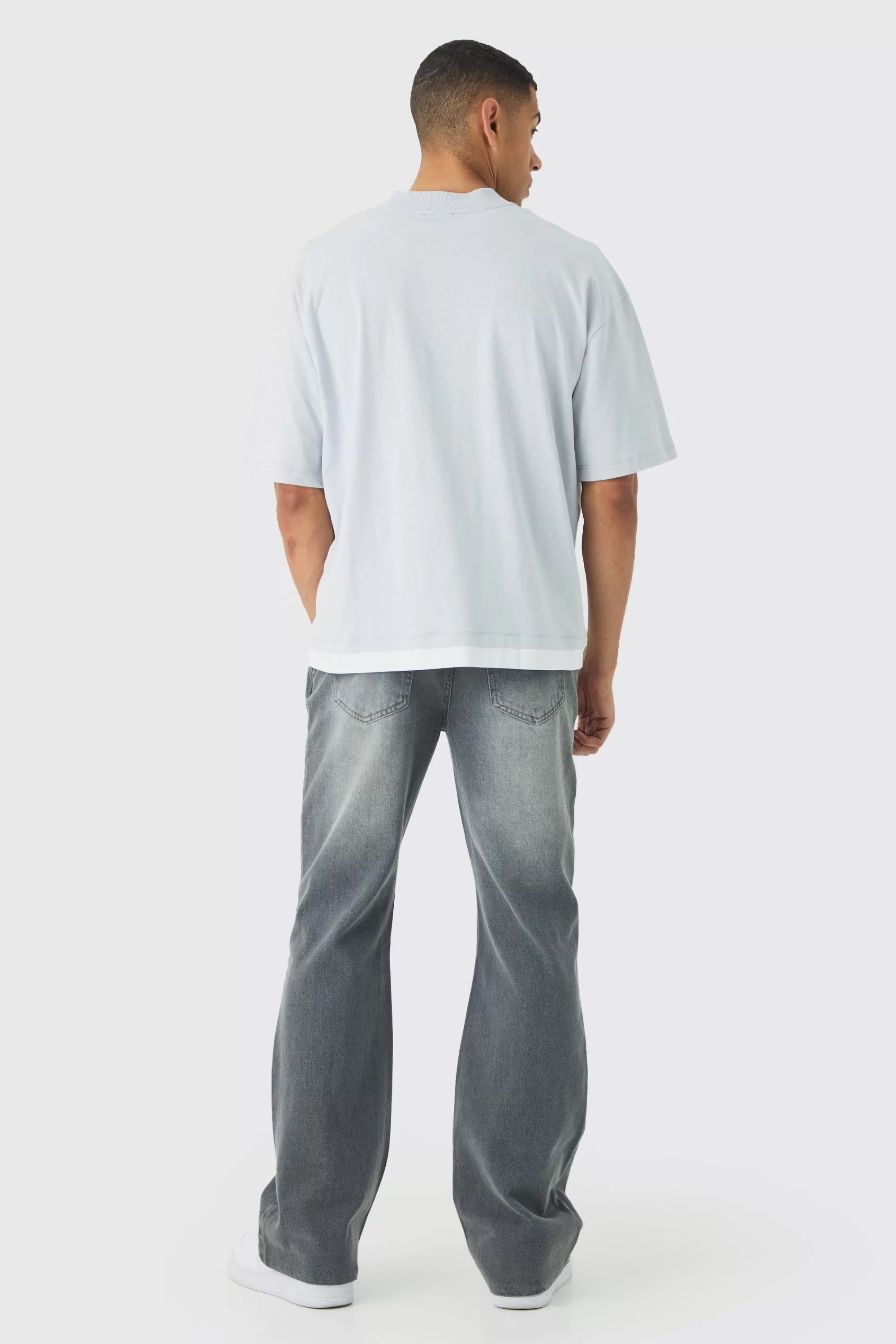 boohooMAN Relaxed Rigid Flare Jean In | UK