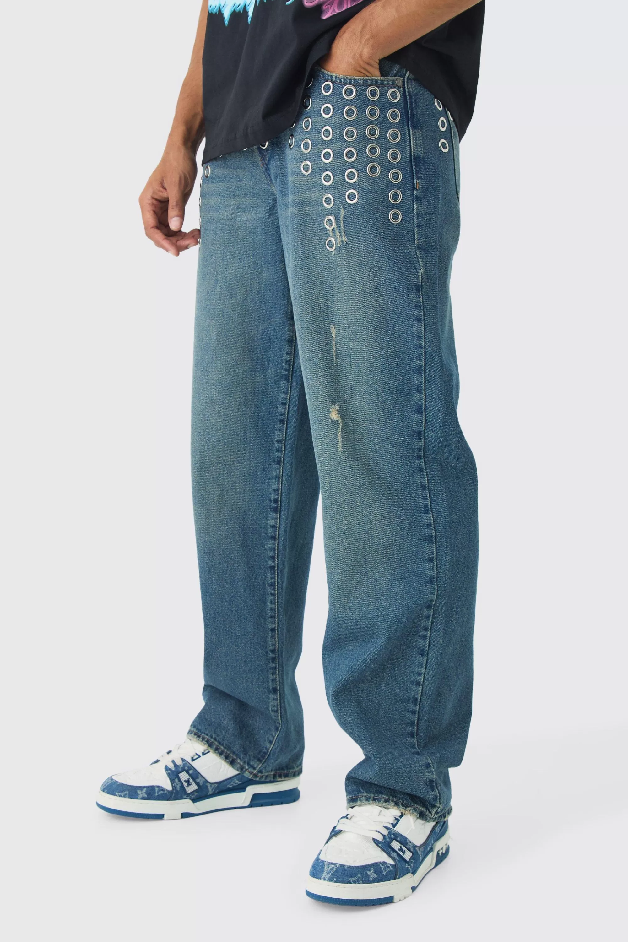 boohooMAN Relaxed Rigid Metal Hardware Jeans | UK