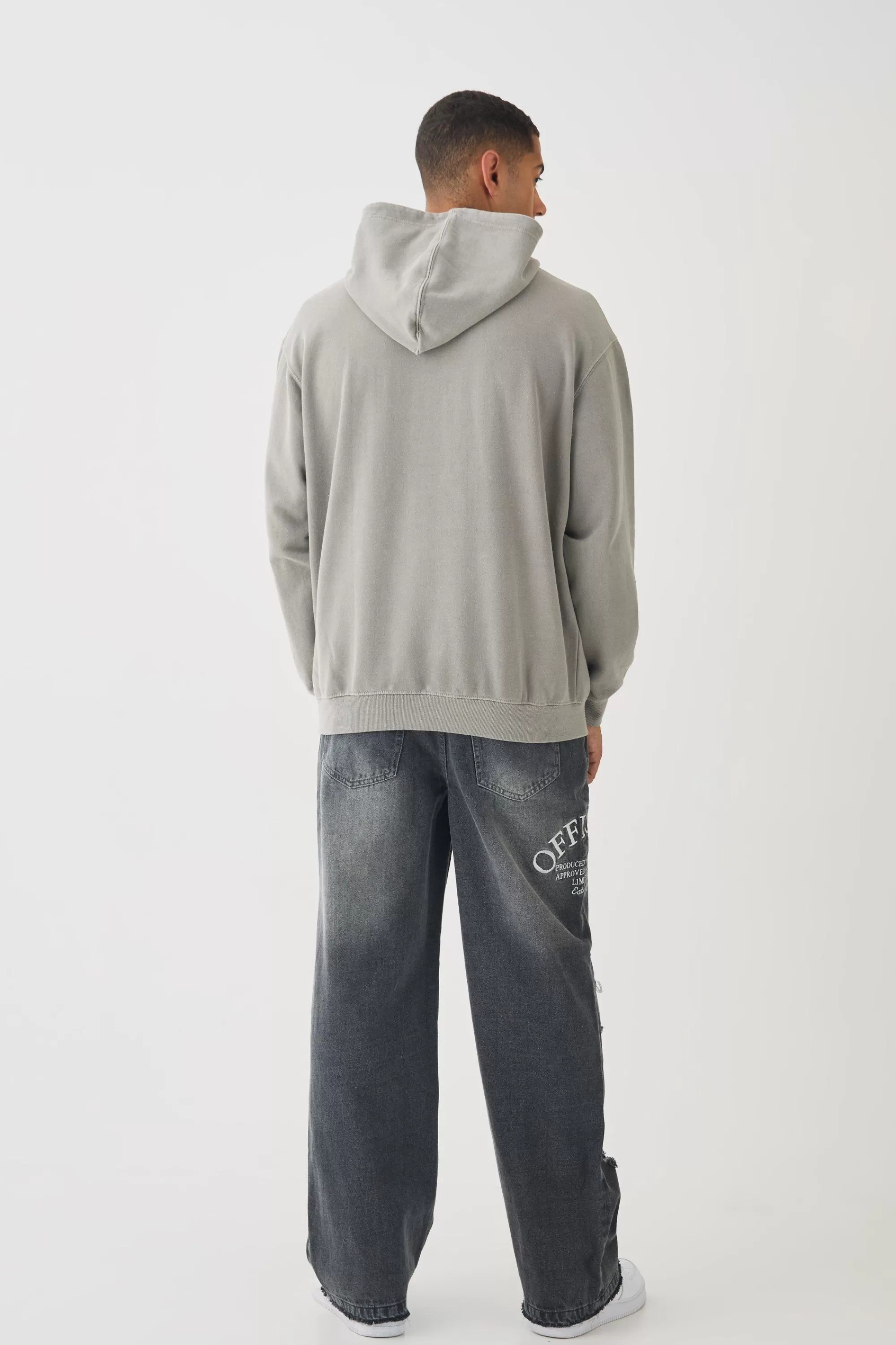 boohooMAN Relaxed Rigid Official Print Ripped Jeans | UK