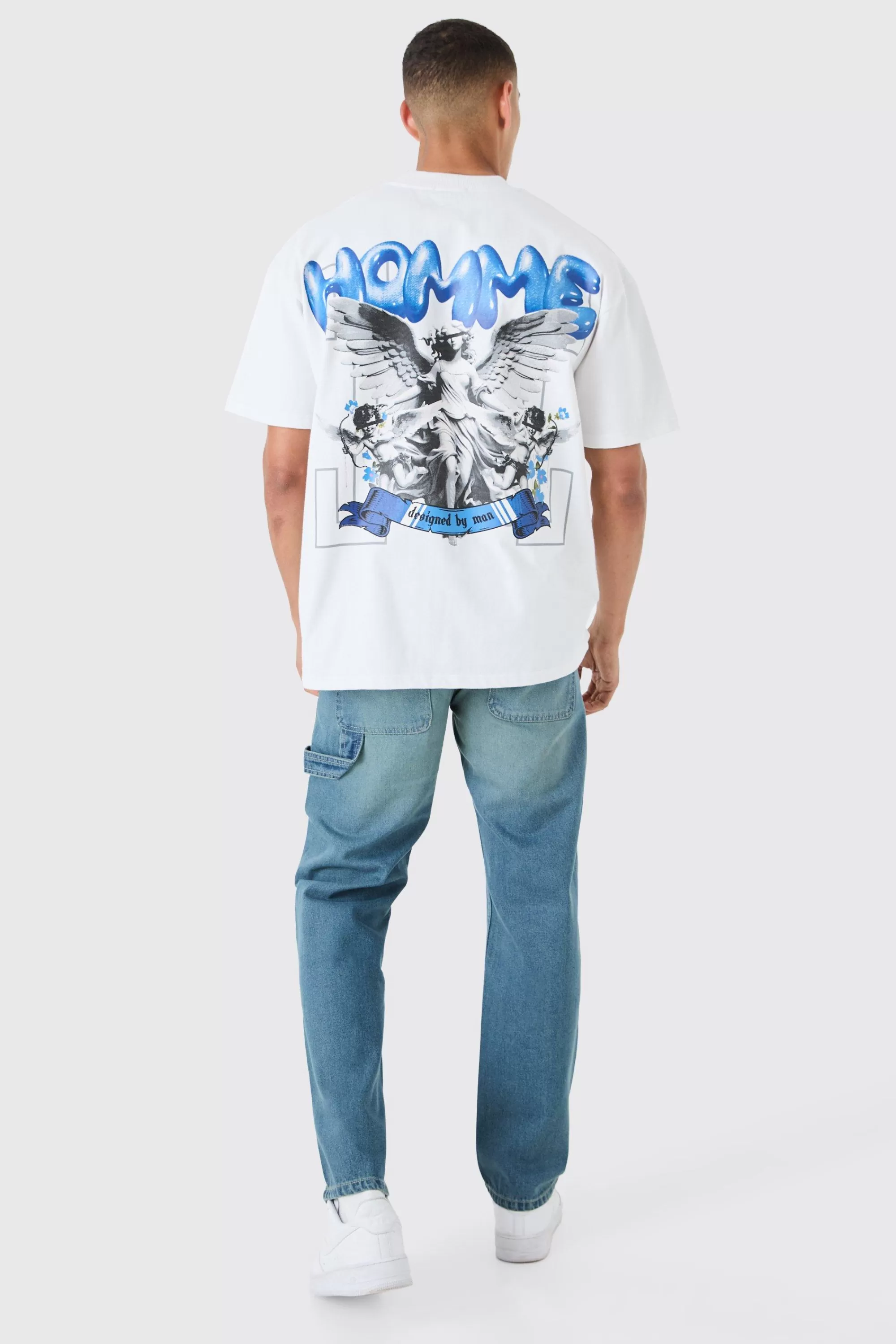 boohooMAN Relaxed Rigid Ripped Knee Carpenter Jeans In | UK