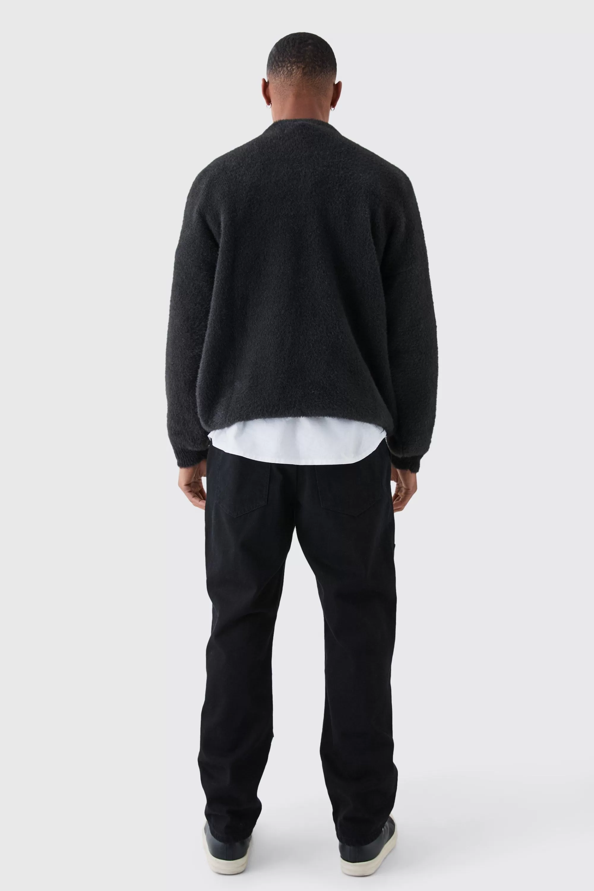boohooMAN Relaxed Rigid Top Stitch Detail Carpenter Jean In Black | UK