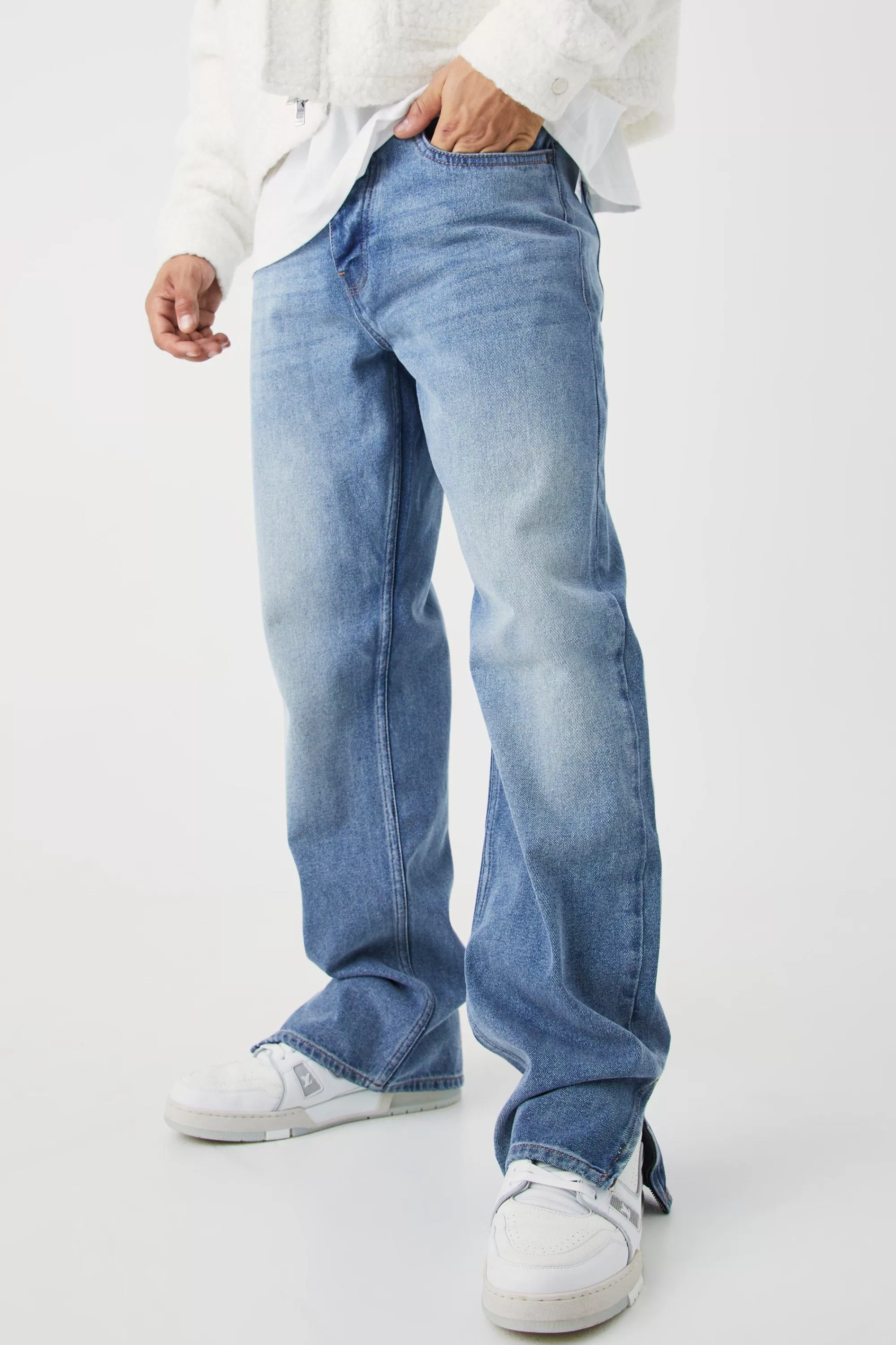 boohooMAN Relaxed Rigid Zip Hem Jeans | UK