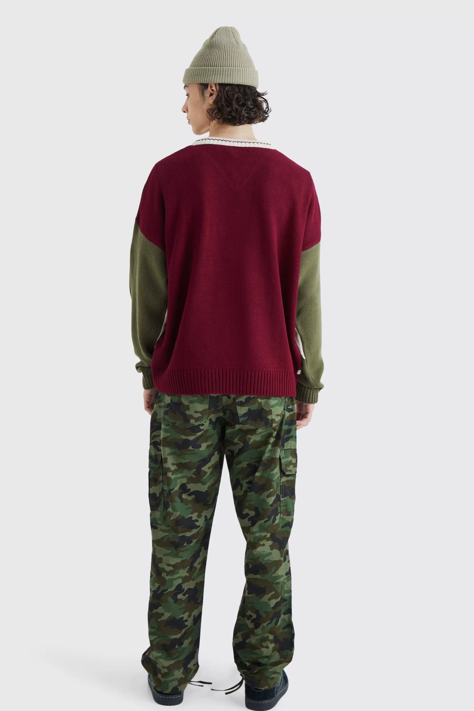 boohooMAN Relaxed Tie Hem Camo Cargo Trouser | UK