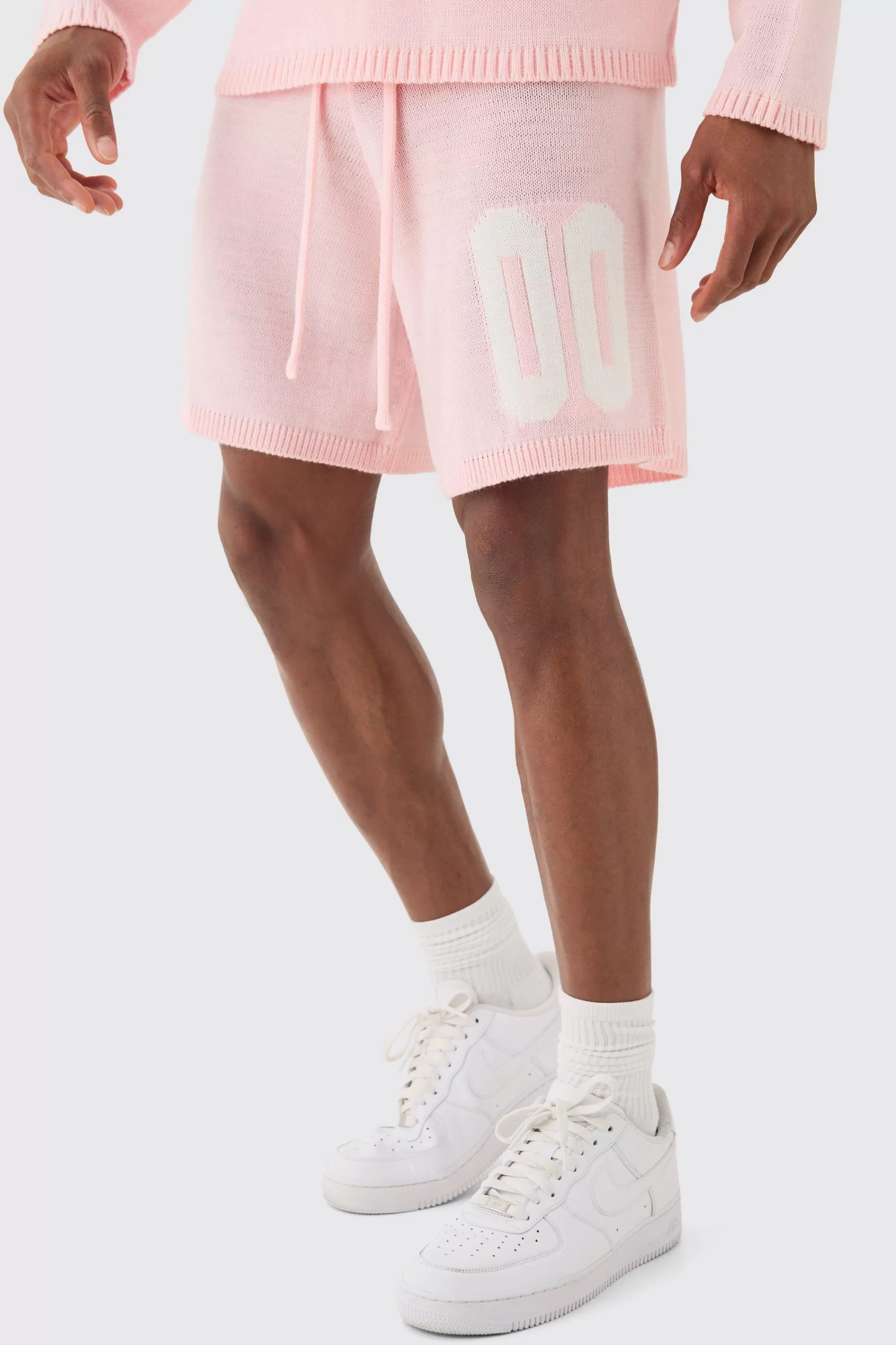 boohooMAN Relaxed Varsity Jacquard Knit Short | UK