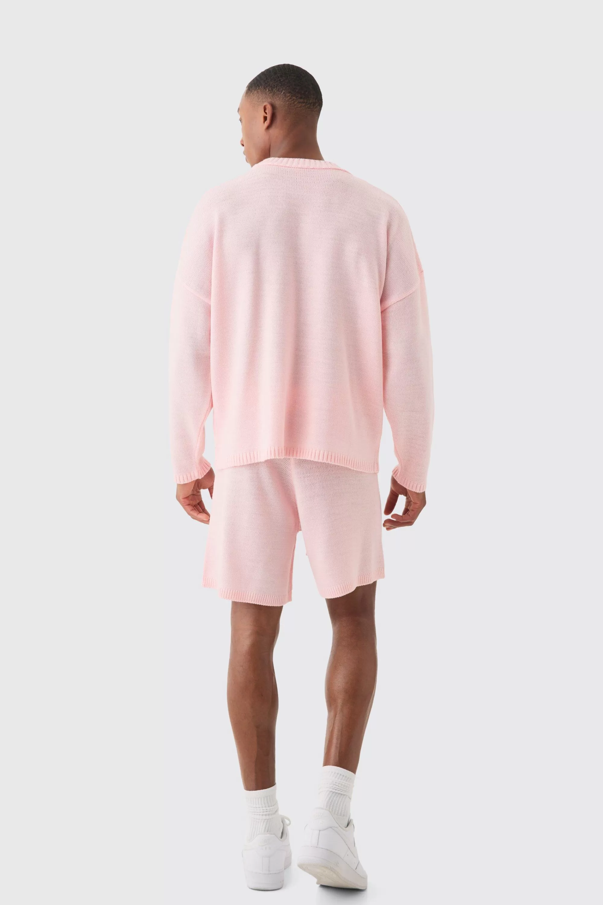 boohooMAN Relaxed Varsity Jacquard Knit Short | UK