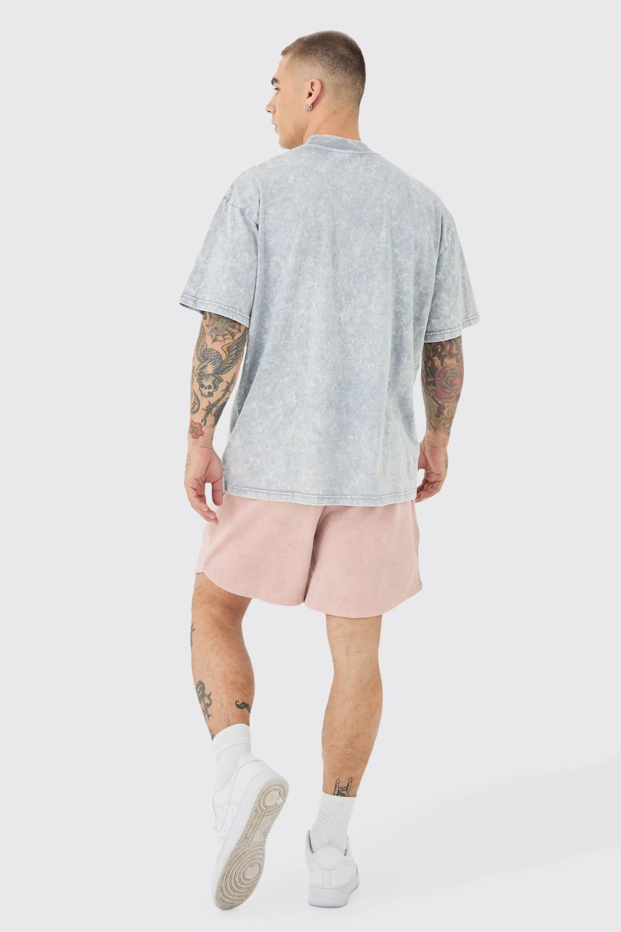 boohooMAN Relaxed Volley Fit Acid Washed Shorts | UK