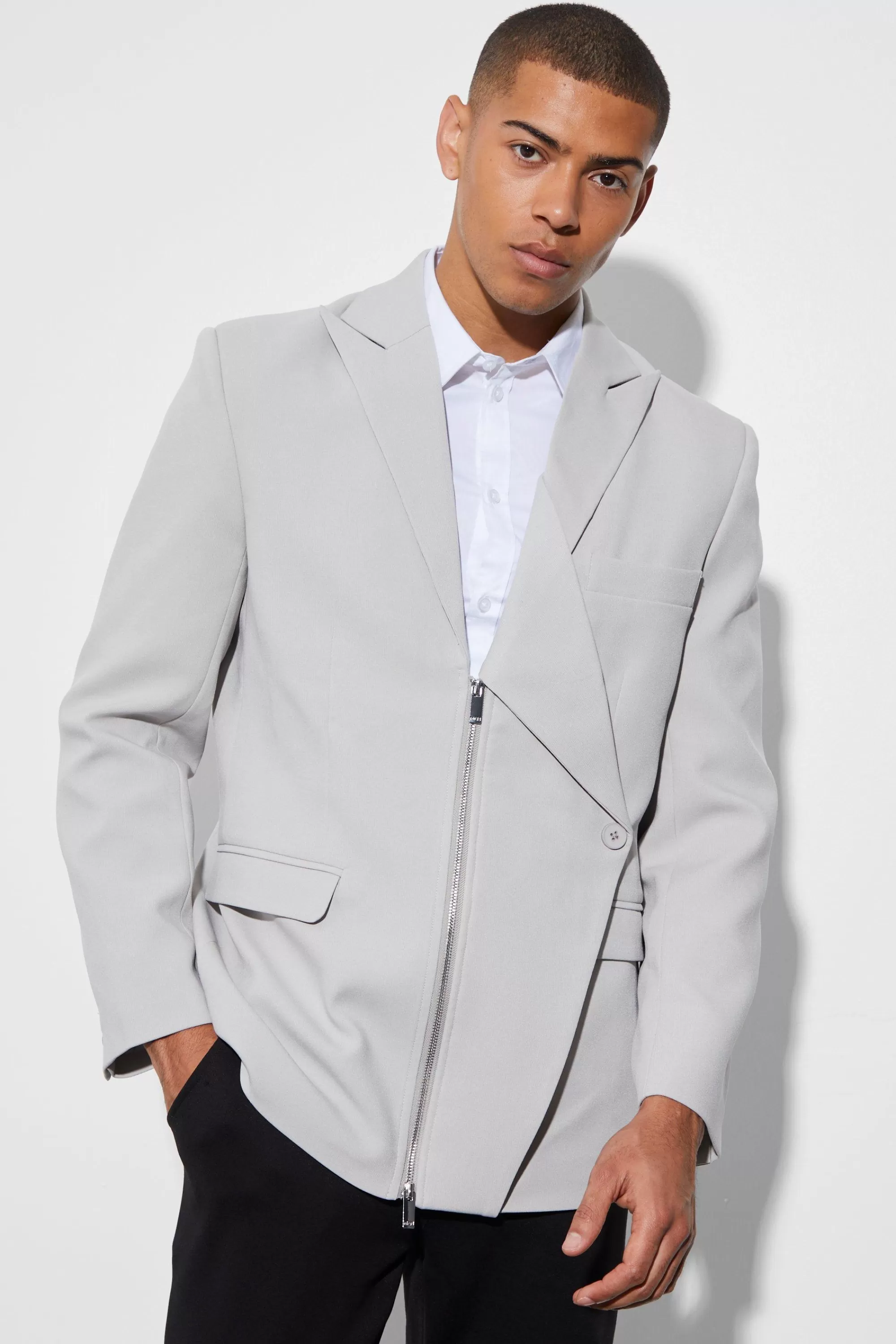 boohooMAN Relaxed Zip Blazer | UK