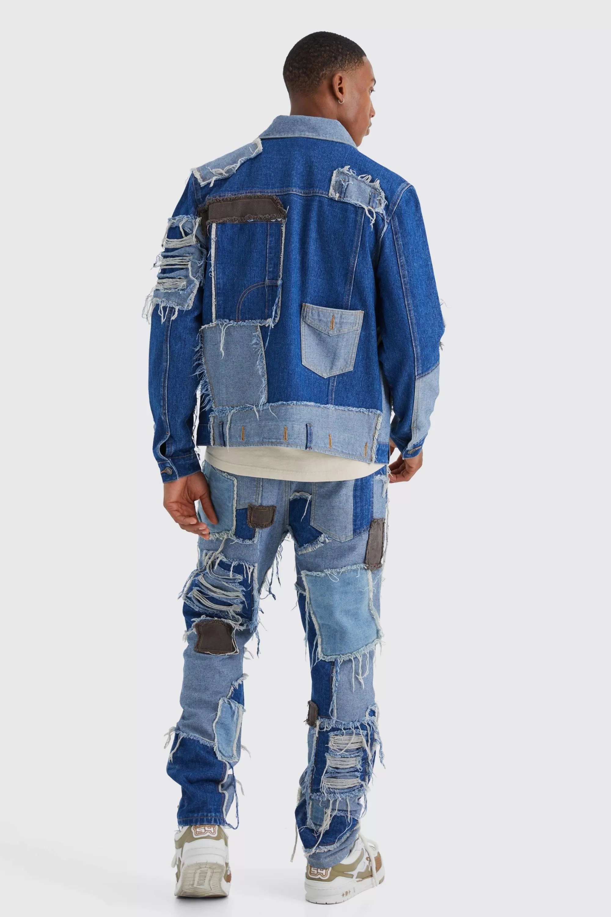 boohooMAN Re-purposed Patchwork Denim Jacket | UK