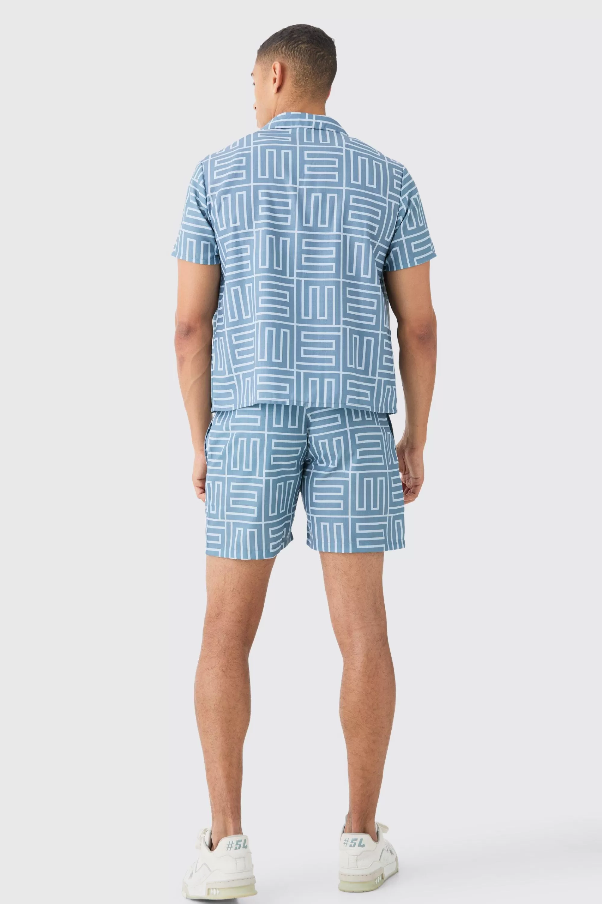 boohooMAN Revere Collar Boxy Shirt And Short Set In | UK