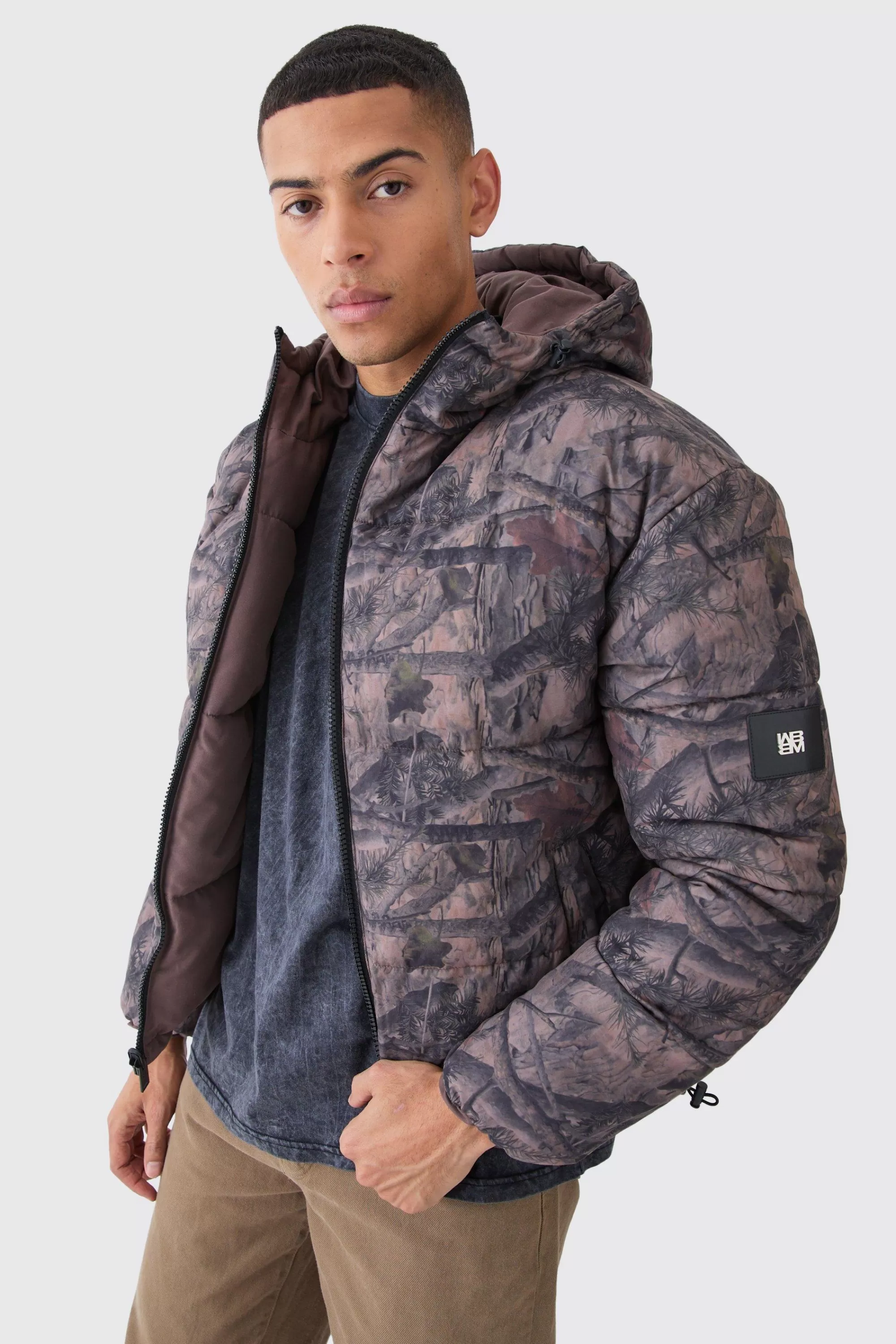 boohooMAN Reversible Camo Puffer Jacket | UK