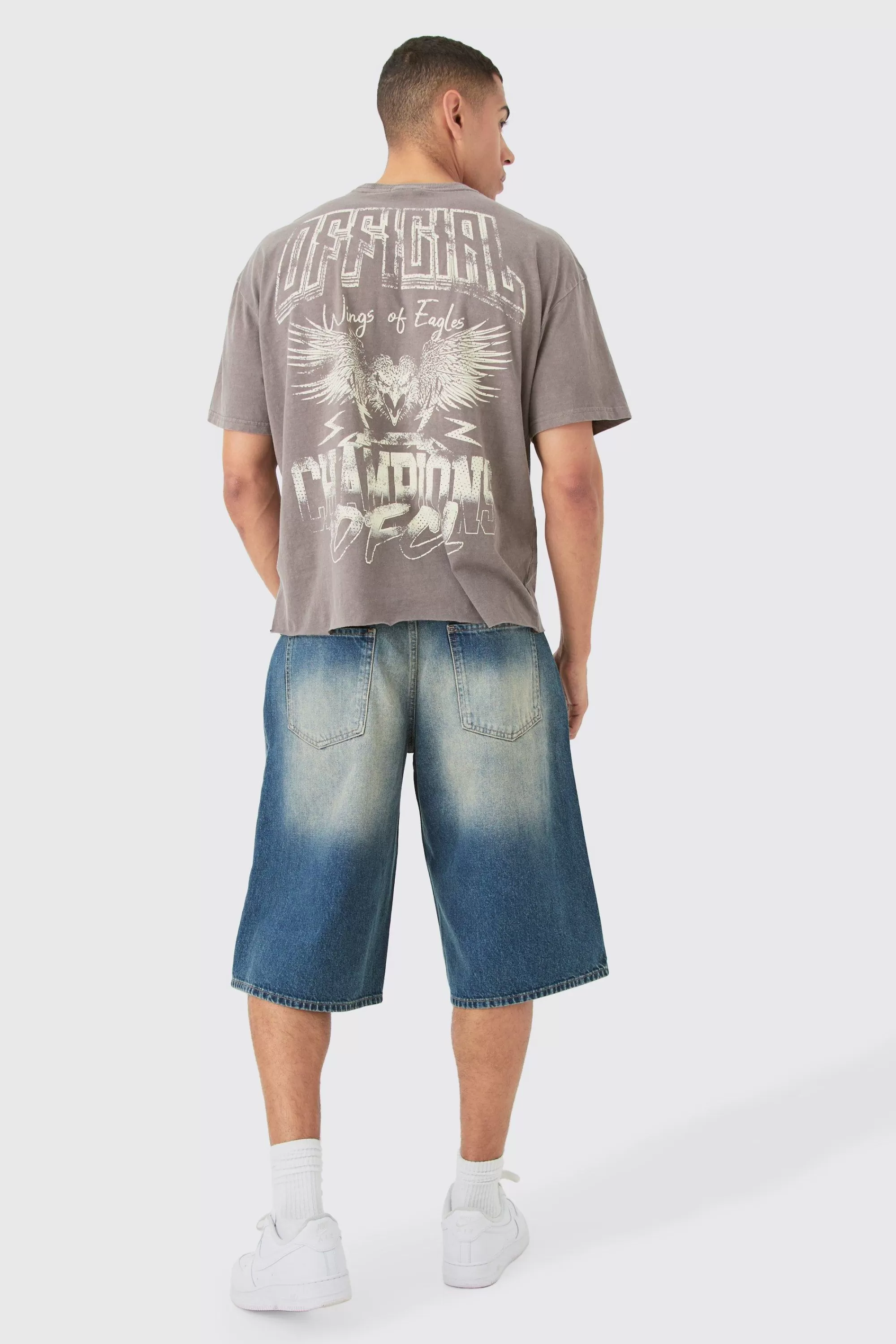 boohooMAN Rigid Extreme Ripped Denim Jorts In | UK