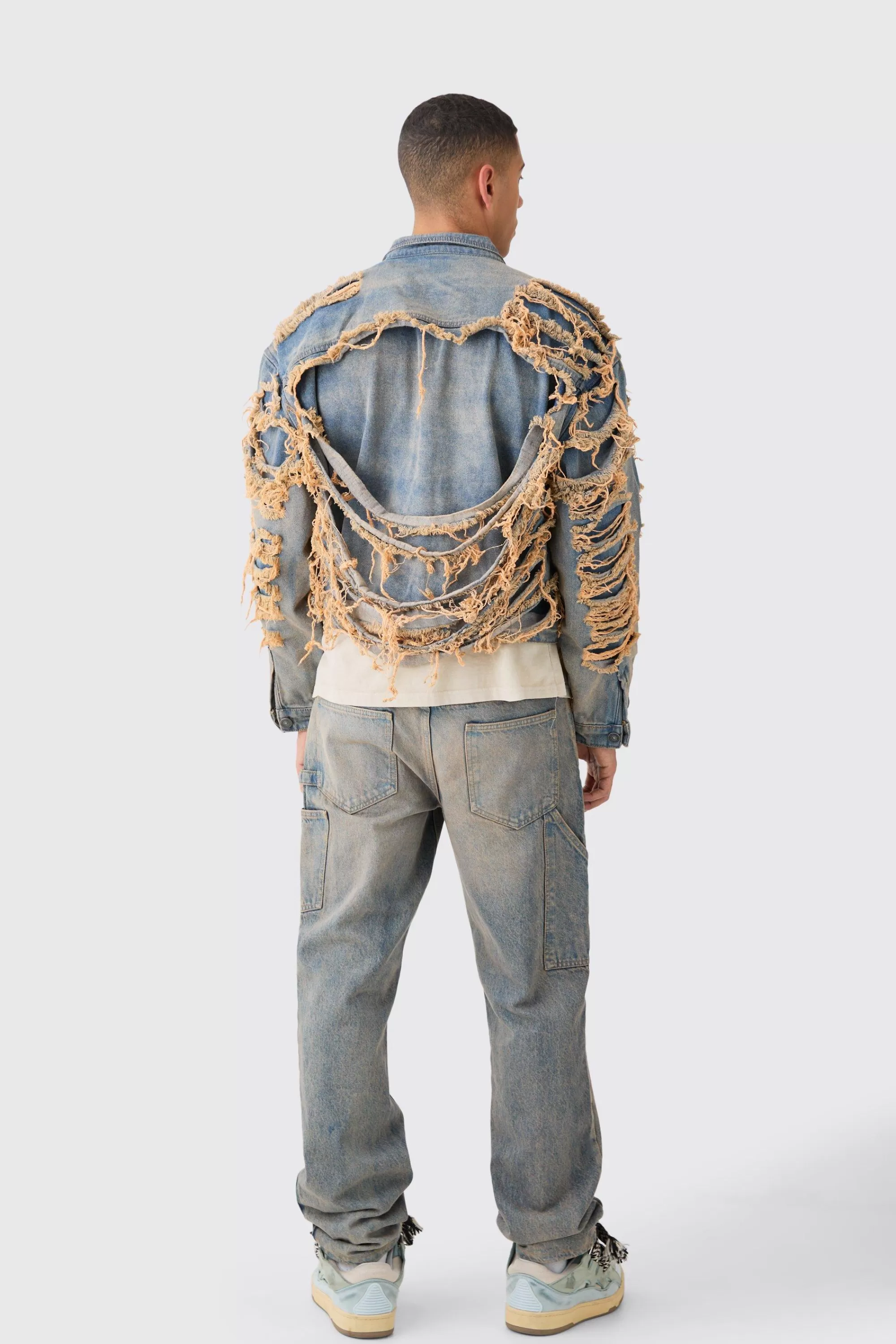 boohooMAN Ripped Denim Jacket And Jeans Set | UK