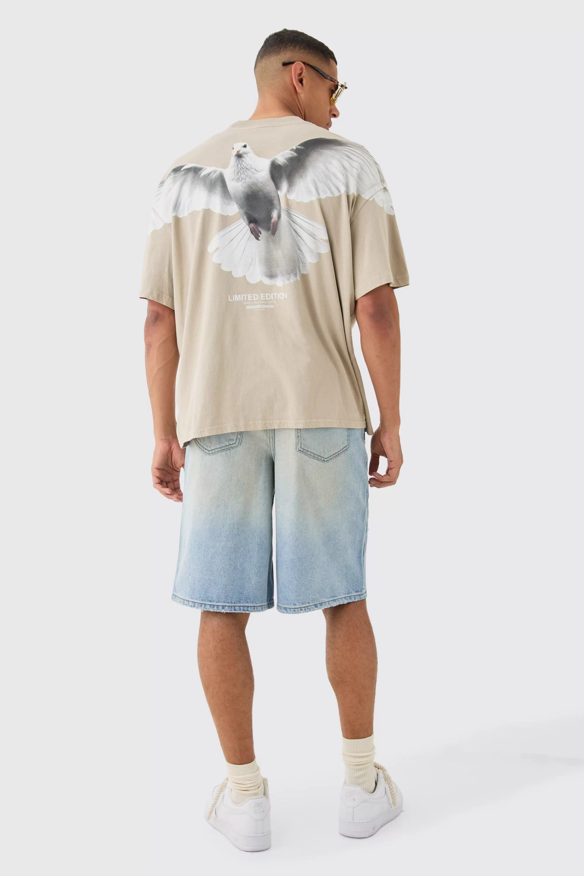 boohooMAN Ripped Dirty Wash Denim Jorts In | UK