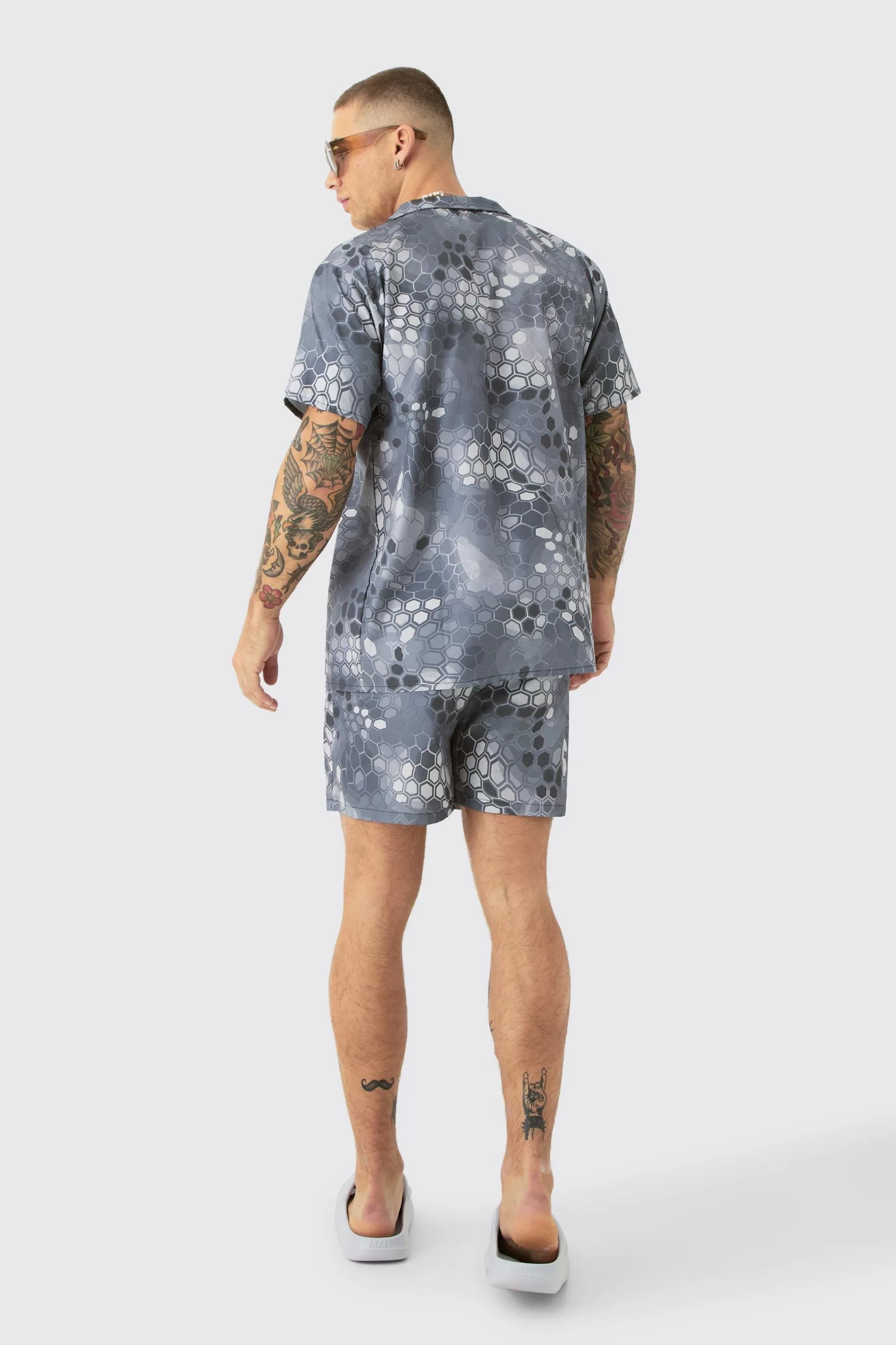 boohooMAN Ripstop Camo Shirt & Short Swim Short Set | UK