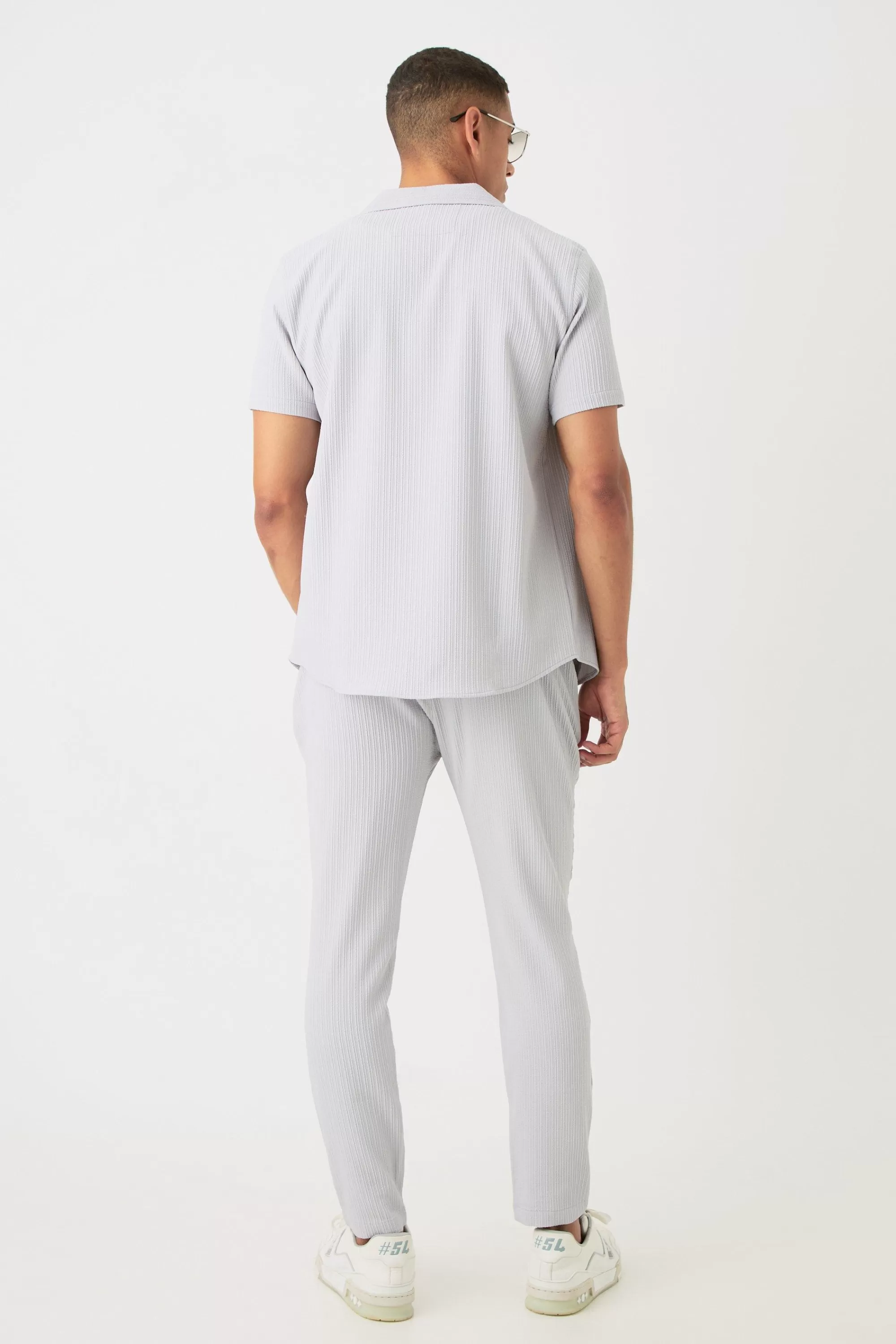 boohooMAN Seersucker Revere Collar Shirt & Trouser Set | UK