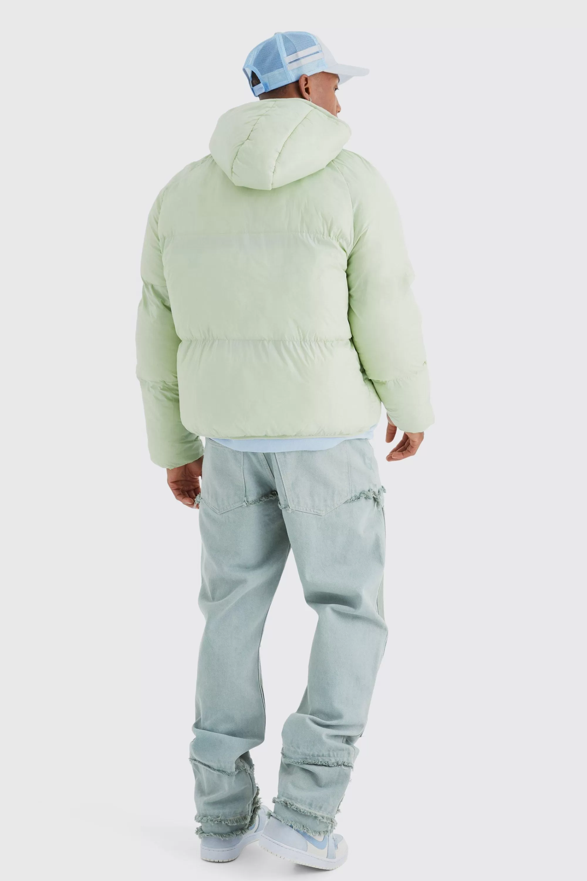 boohooMAN Sheen Quilted Nylon Puffer With Hood | UK