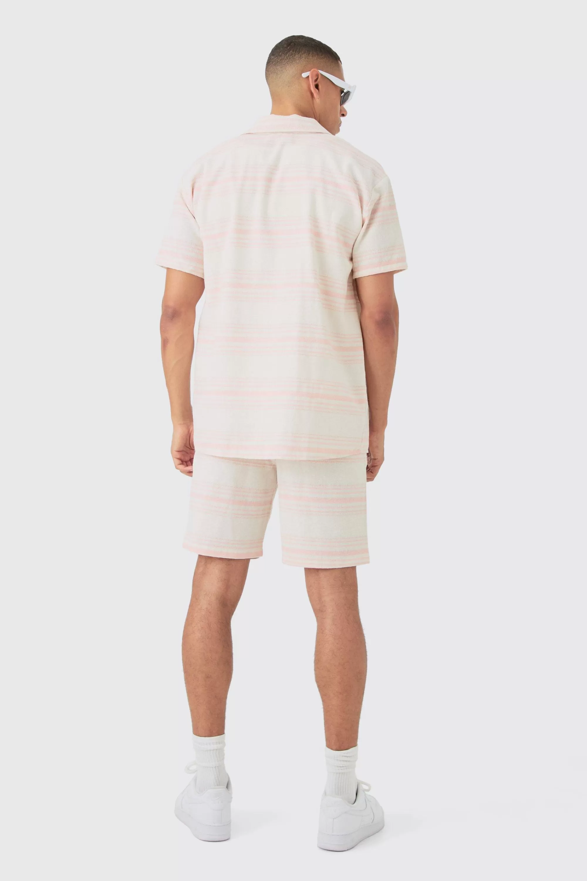 boohooMAN Short Sleeve Aztec Stripe Oversized Shirt & Short | UK