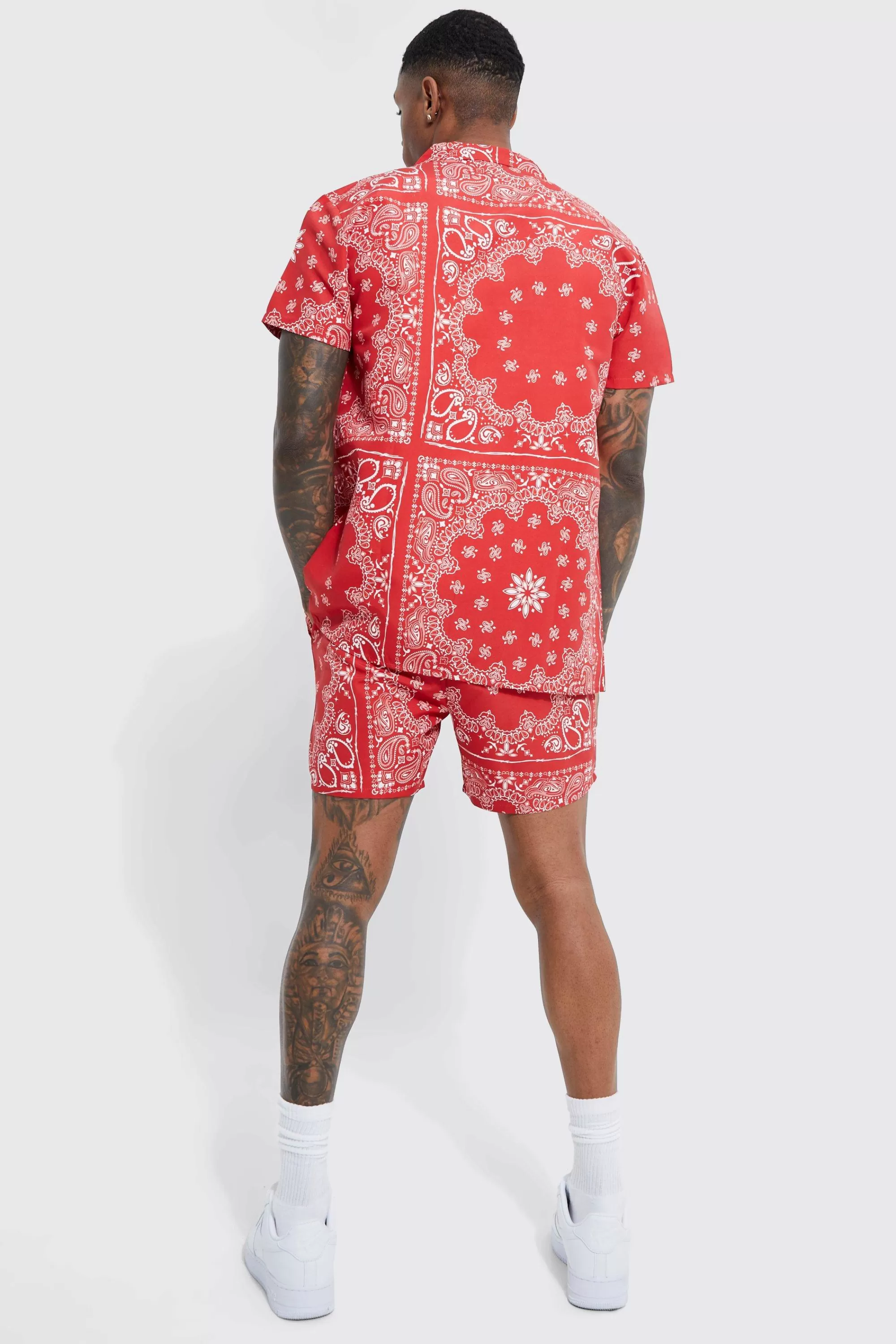 boohooMAN Short Sleeve Bandana Swirl Shirt And Swim Short | UK