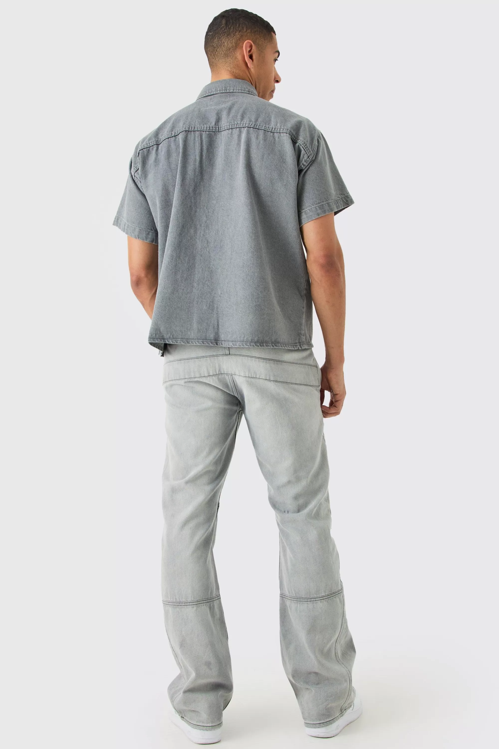 boohooMAN Short Sleeve Boxy Fit Denim Shirt | UK