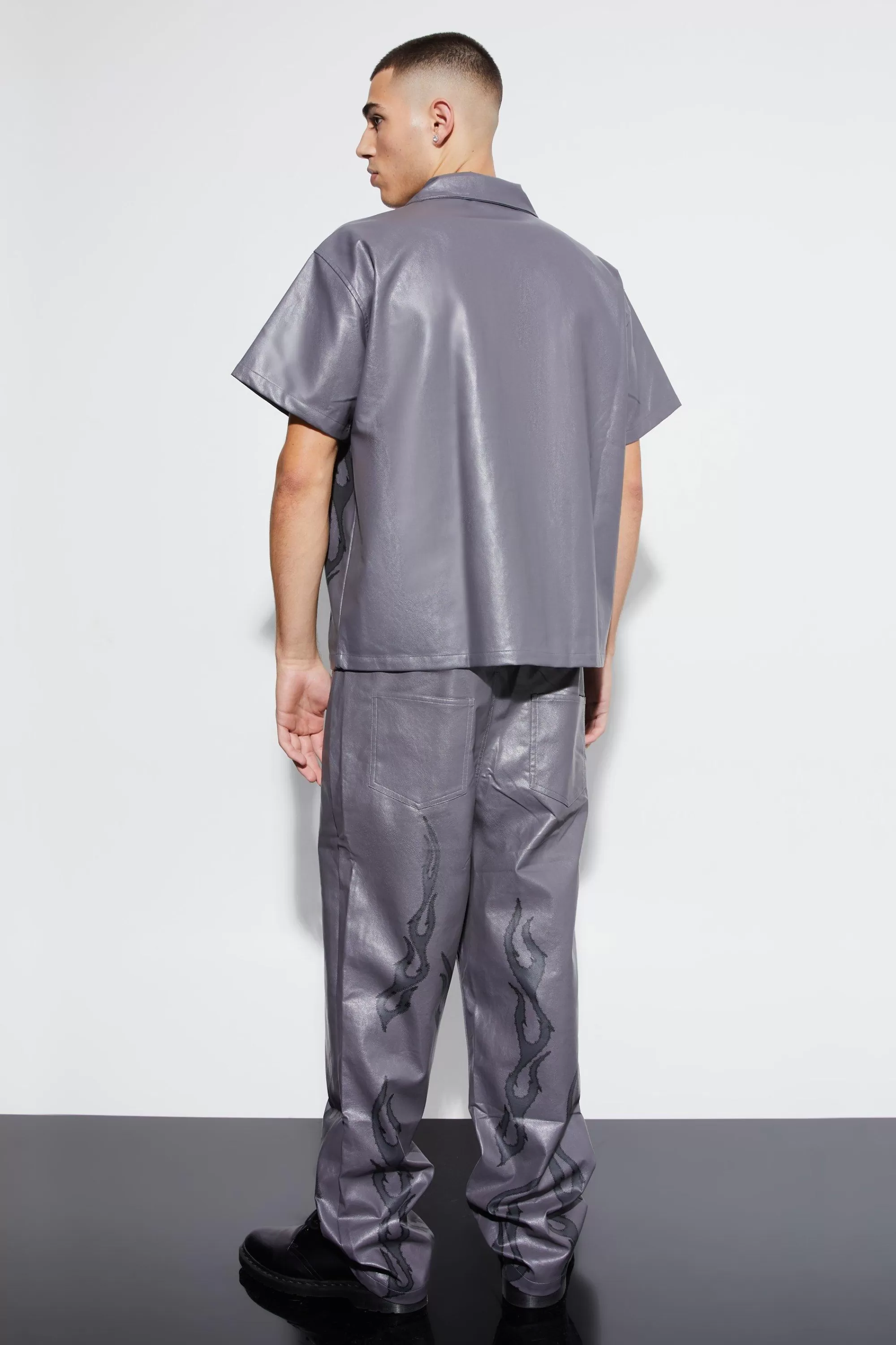 boohooMAN Short Sleeve Boxy Flame Hem Shirt | UK