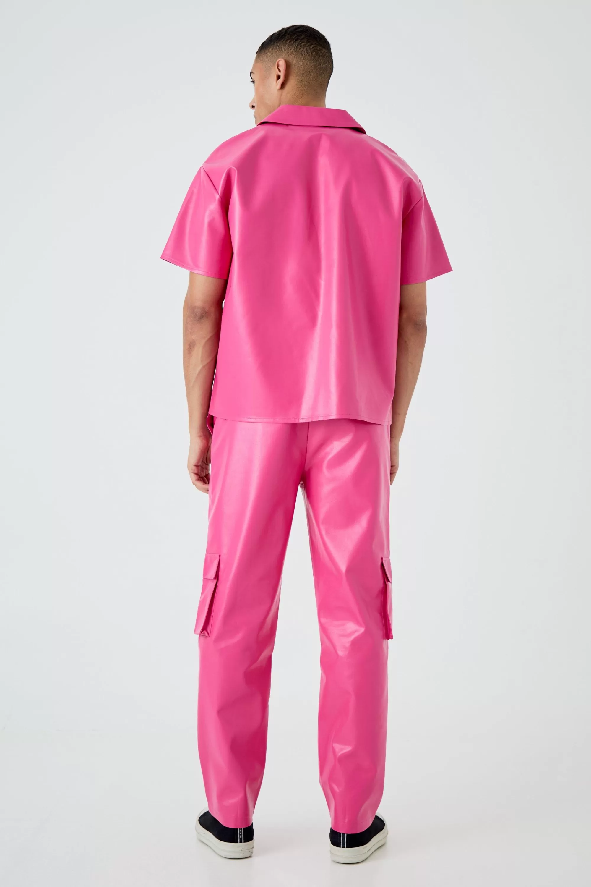 boohooMAN Short Sleeve Boxy Revere Button Pu Shirt & Trouser Set | UK