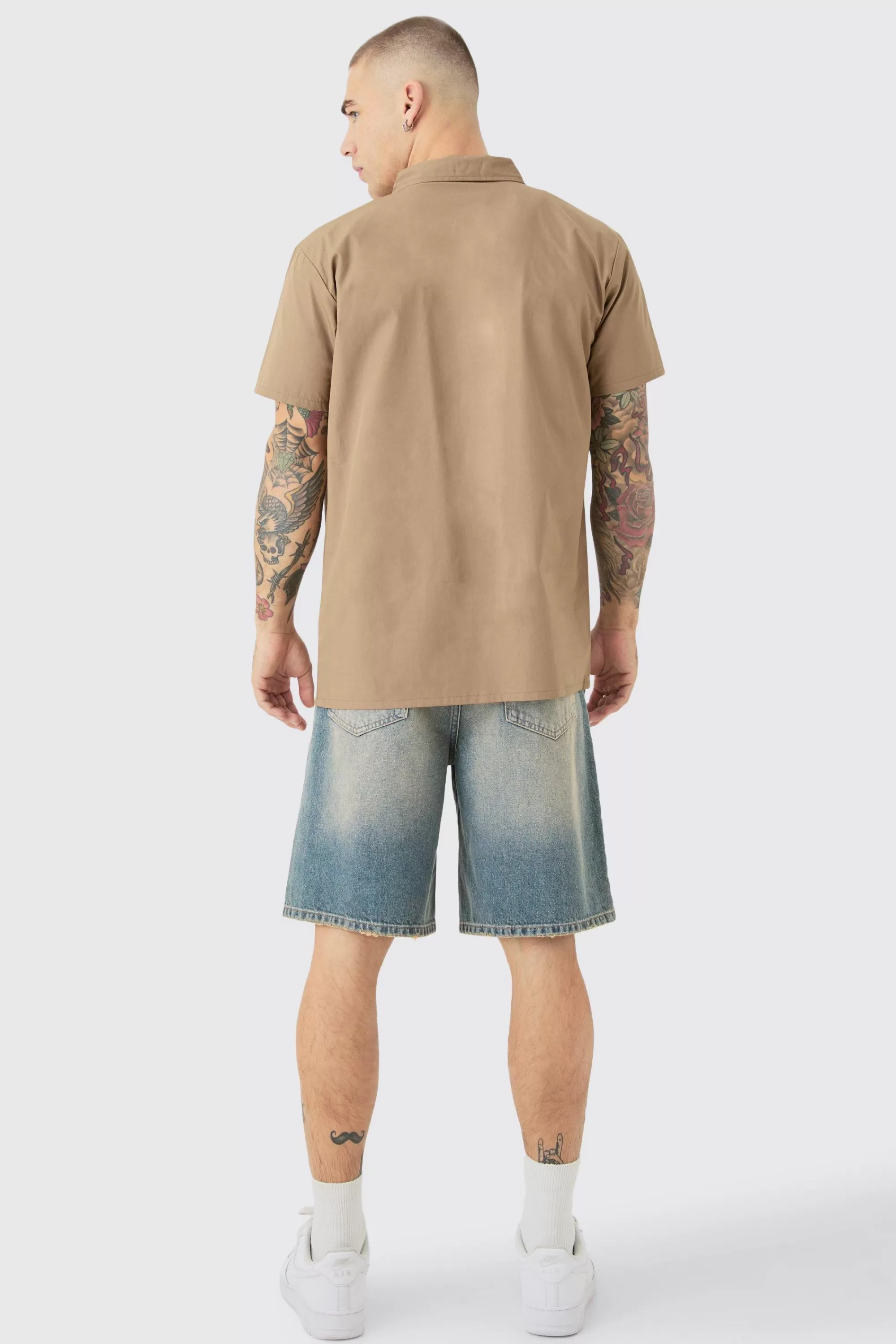 boohooMAN Short Sleeve Concealed Placket Moto Poplin Shirt | UK