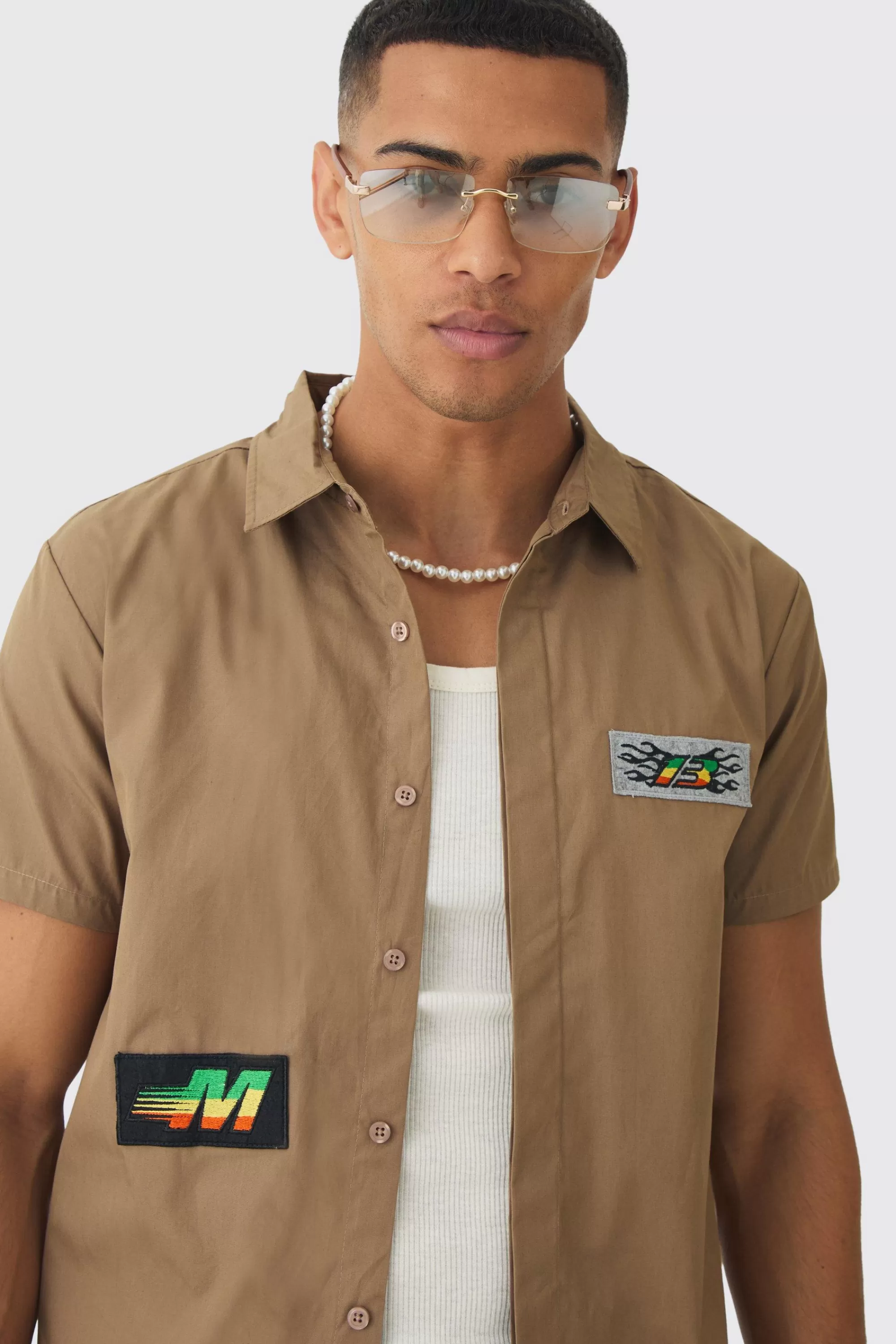 boohooMAN Short Sleeve Concealed Placket Moto Poplin Shirt | UK