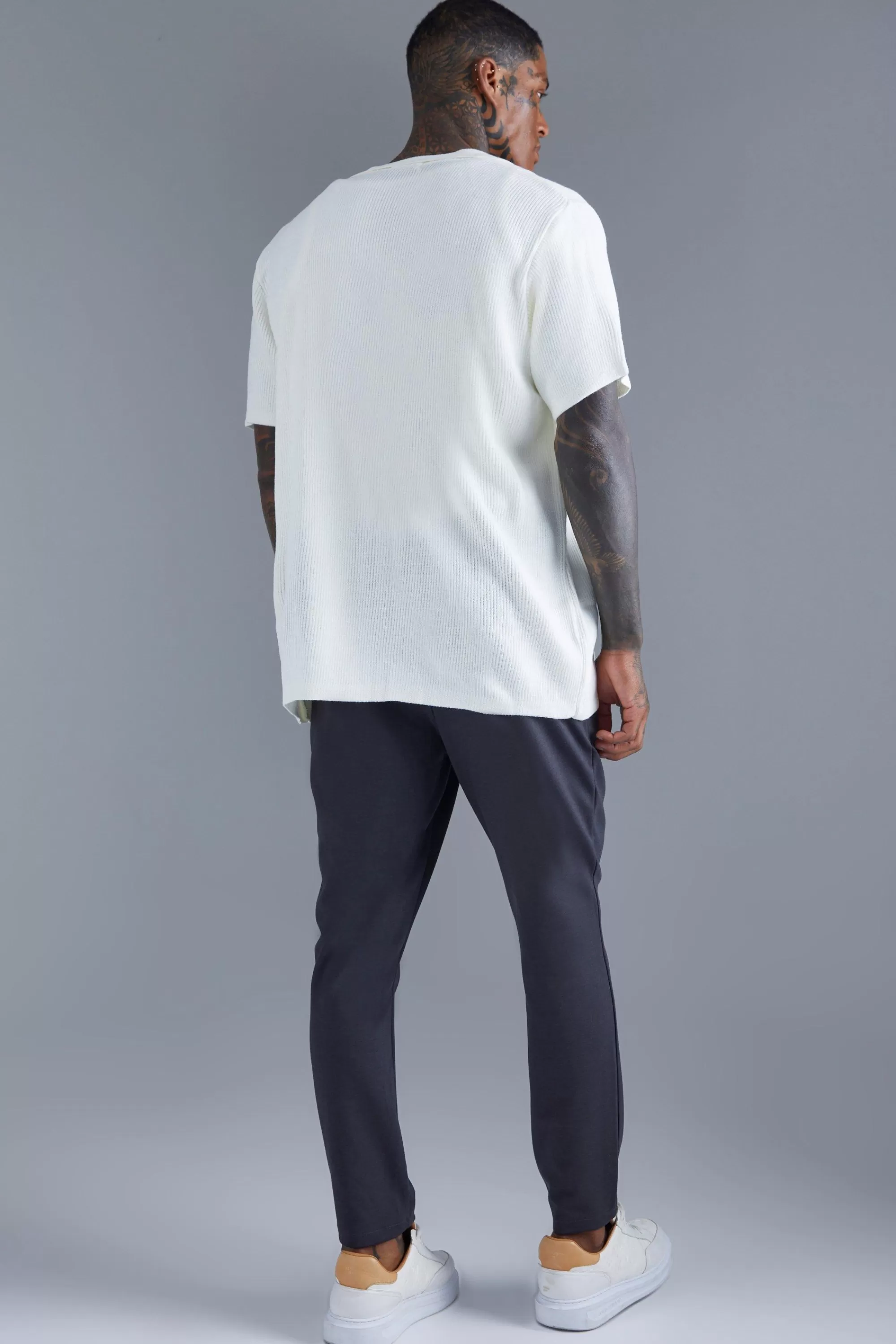 boohooMAN Short Sleeve Knitted Pleated Revere Shirt | UK