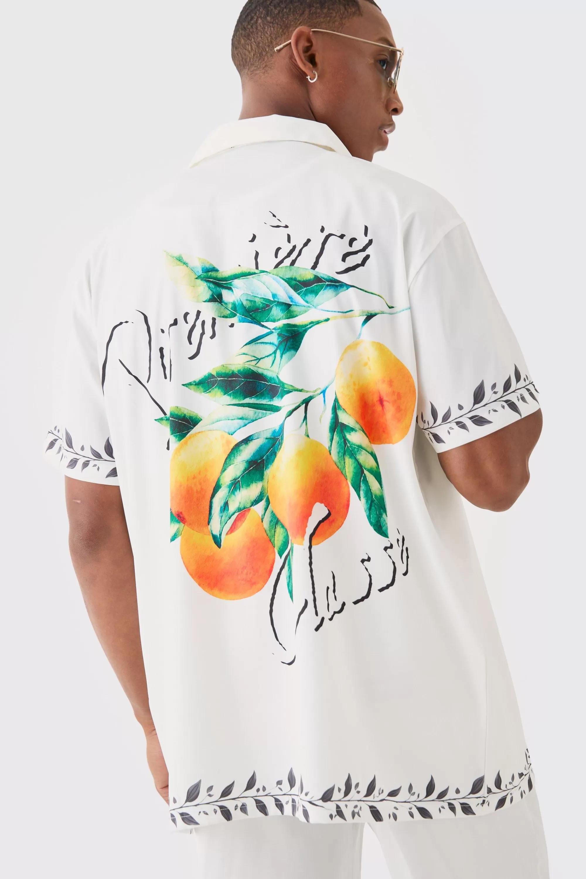 boohooMAN Short Sleeve Oversized Back Print Satin Shirt | UK