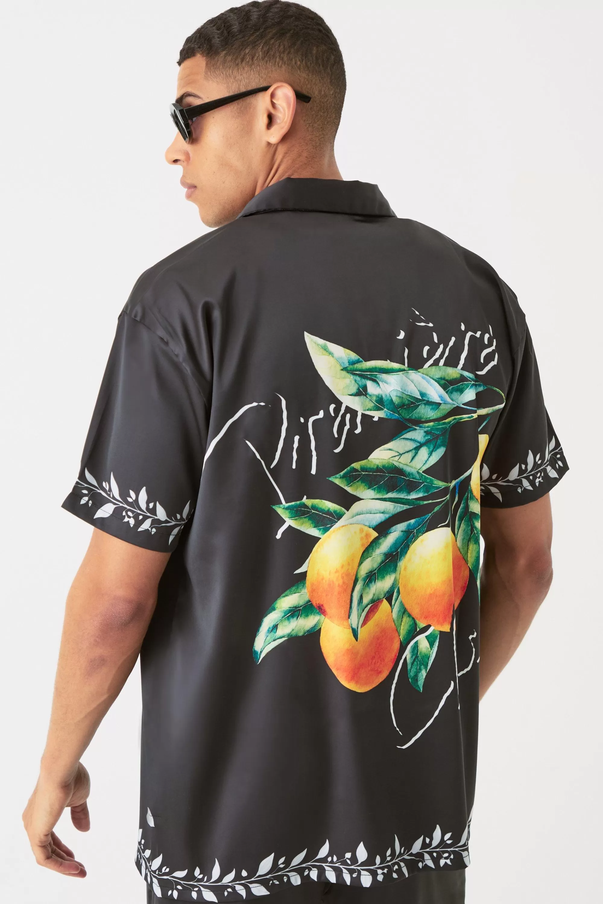 boohooMAN Short Sleeve Oversized Back Print Satin Shirt | UK