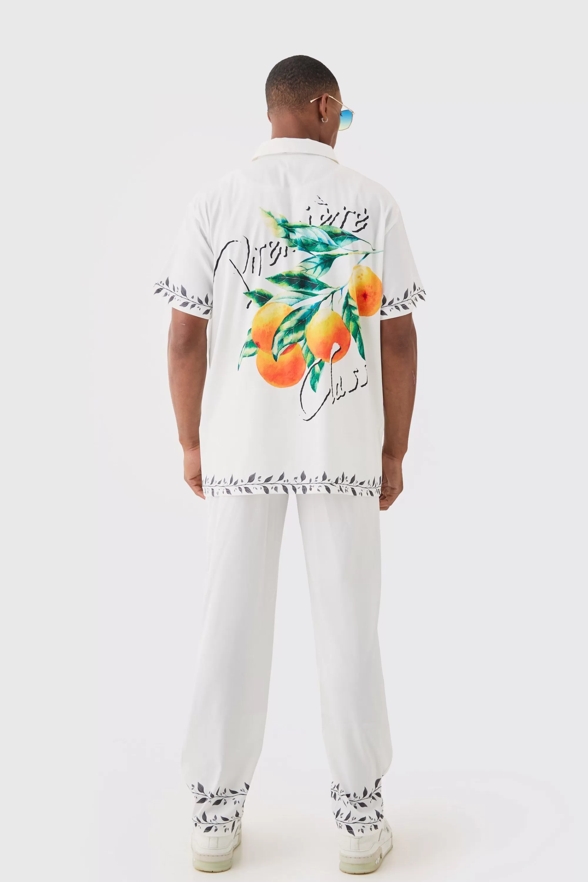 boohooMAN Short Sleeve Oversized Back Print Satin Shirt | UK
