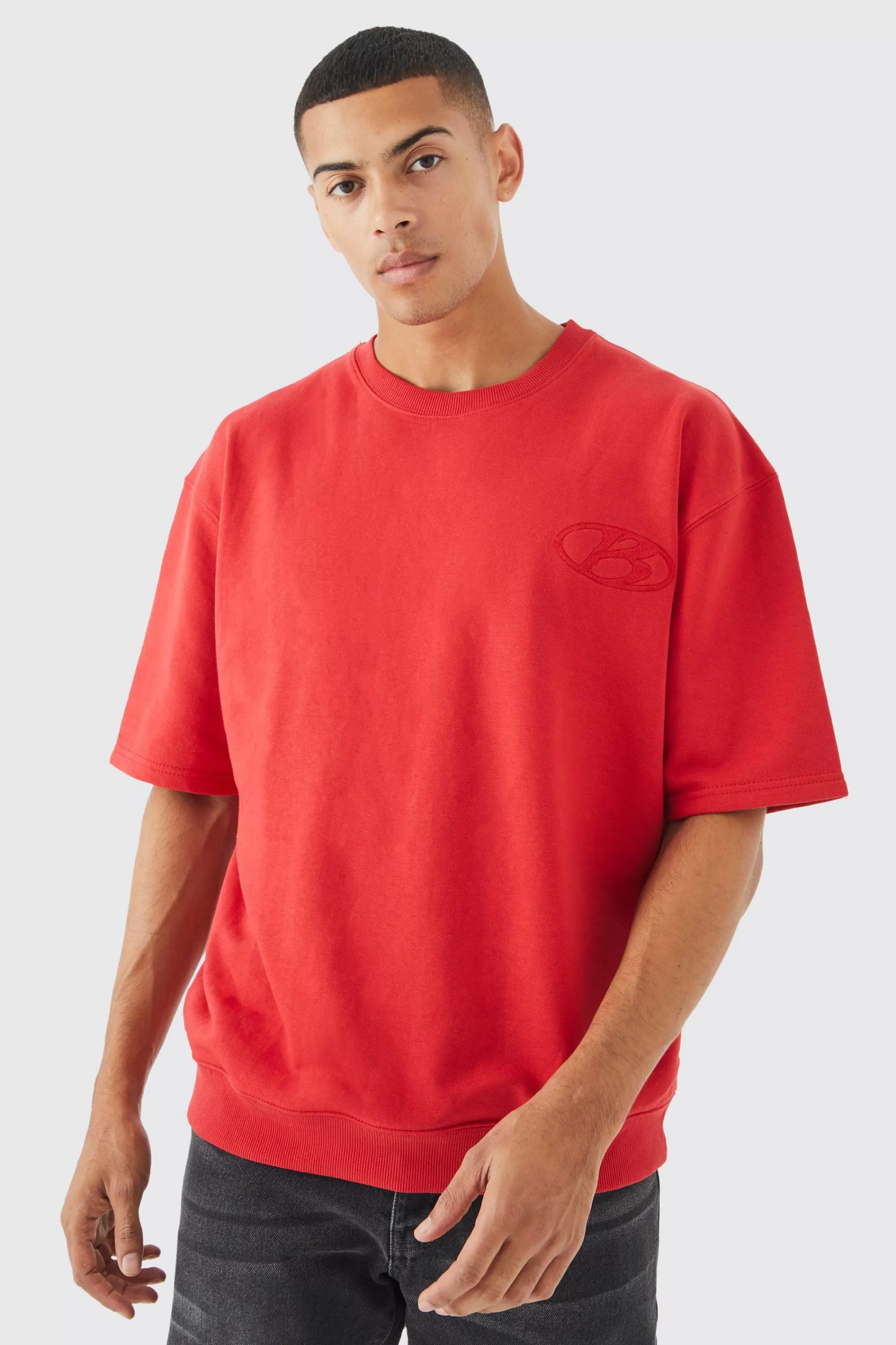 boohooMAN Short Sleeve Oversized Boxy Sweatshirt | UK