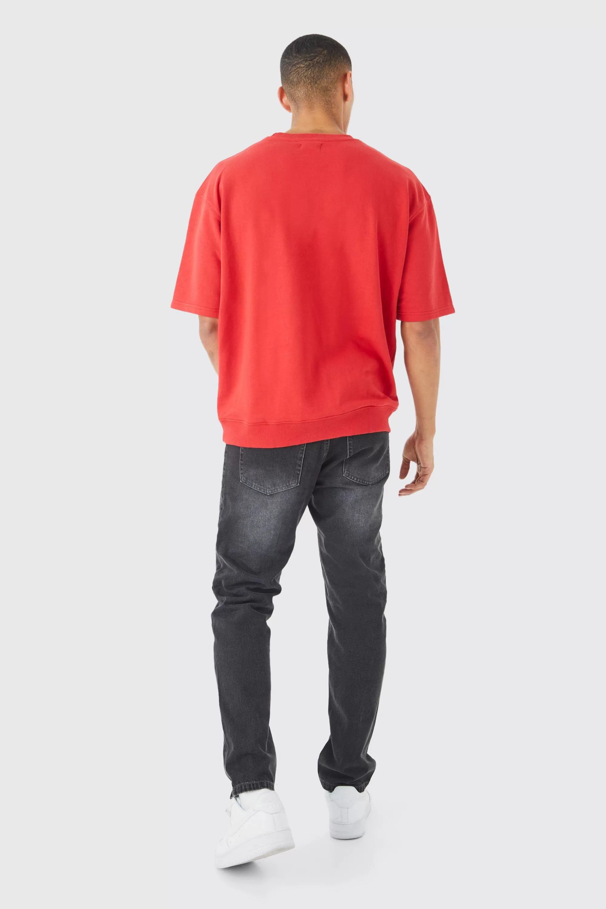 boohooMAN Short Sleeve Oversized Boxy Sweatshirt | UK