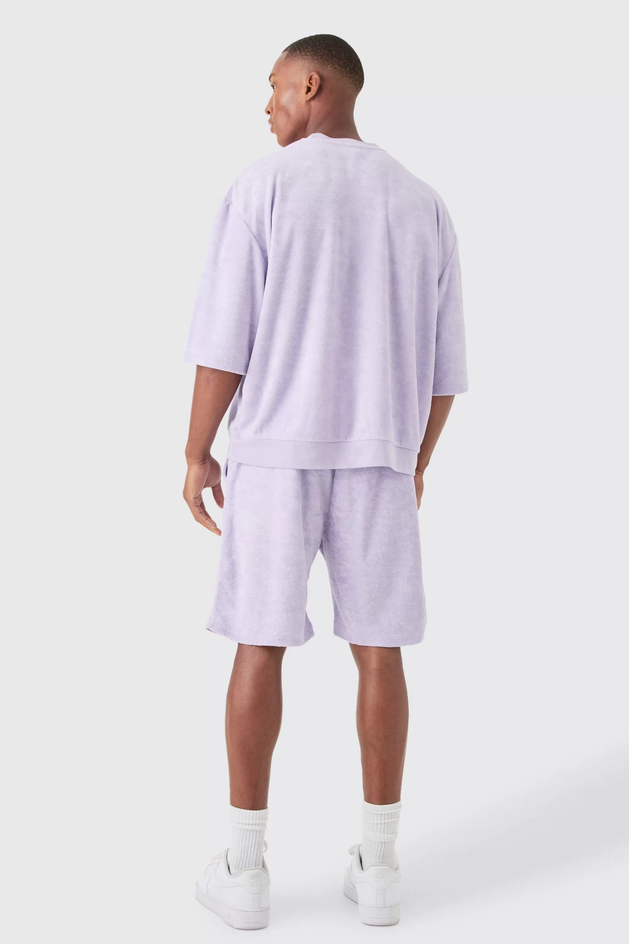 boohooMAN Short Sleeve Oversized Boxy Towelling Sweat Short Tracksuit | UK