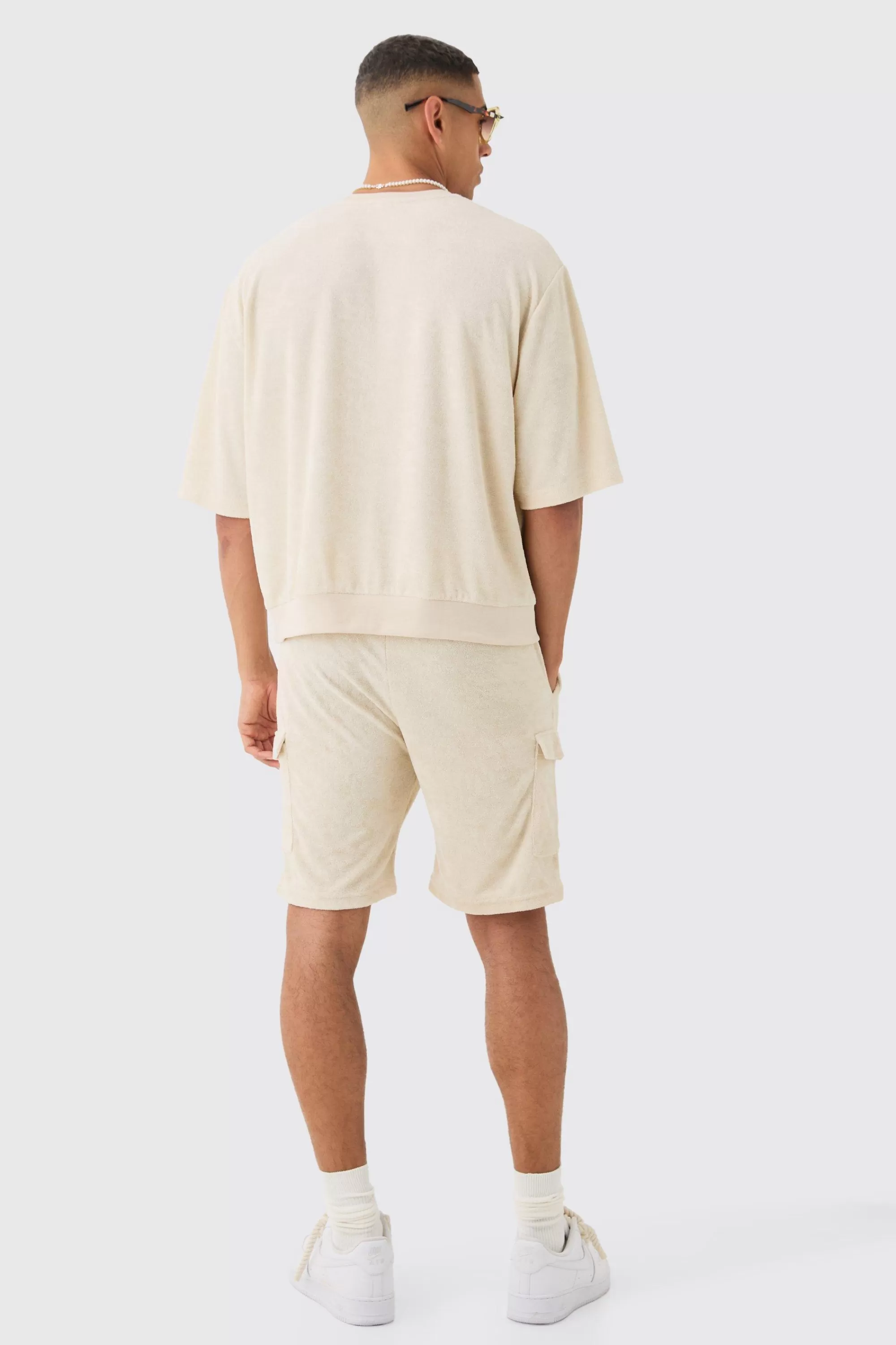 boohooMAN Short Sleeve Oversized Boxy Towelling Sweatshirt | UK