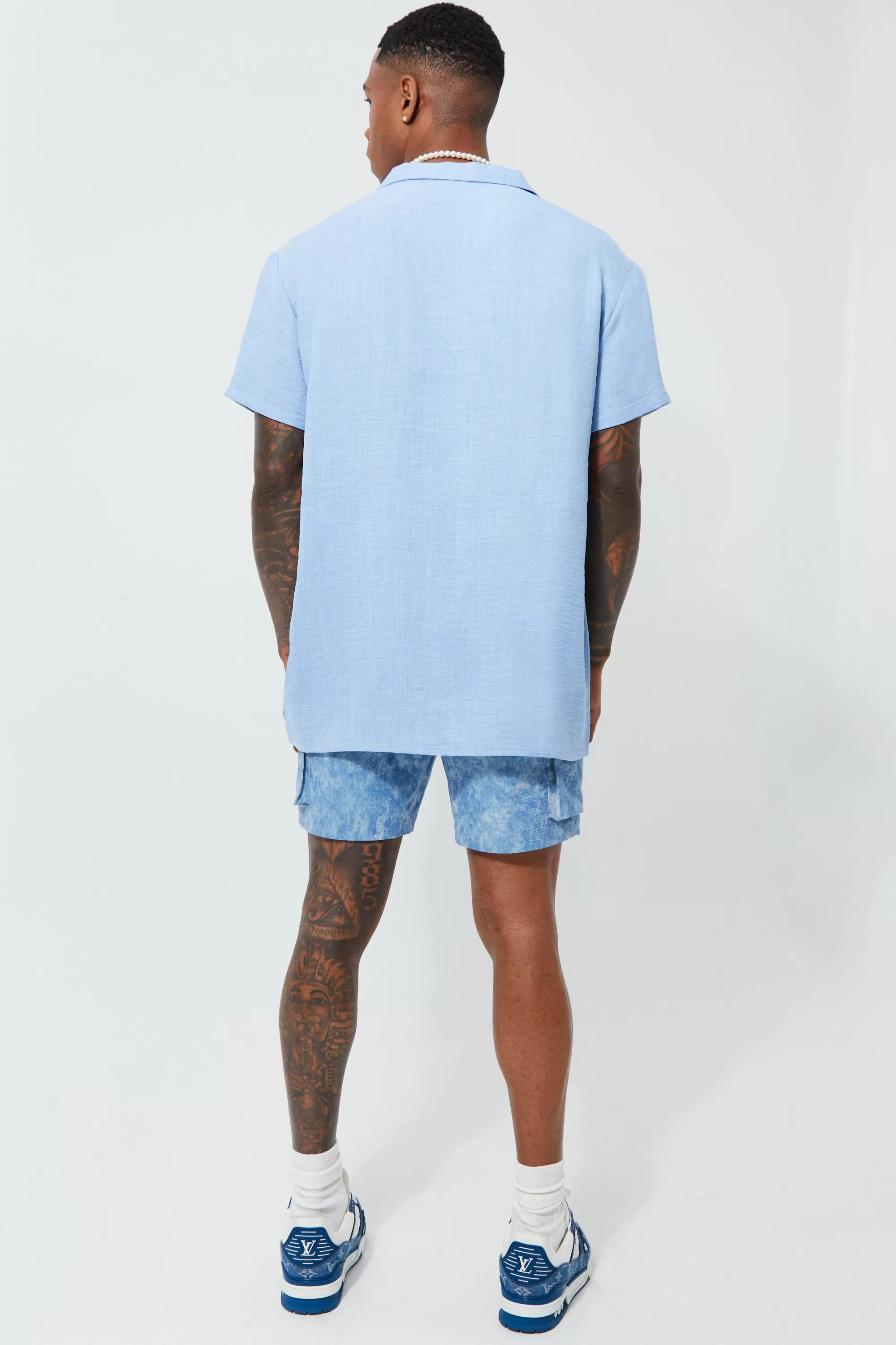 boohooMAN Short Sleeve Oversized Linen Revere Shirt | UK