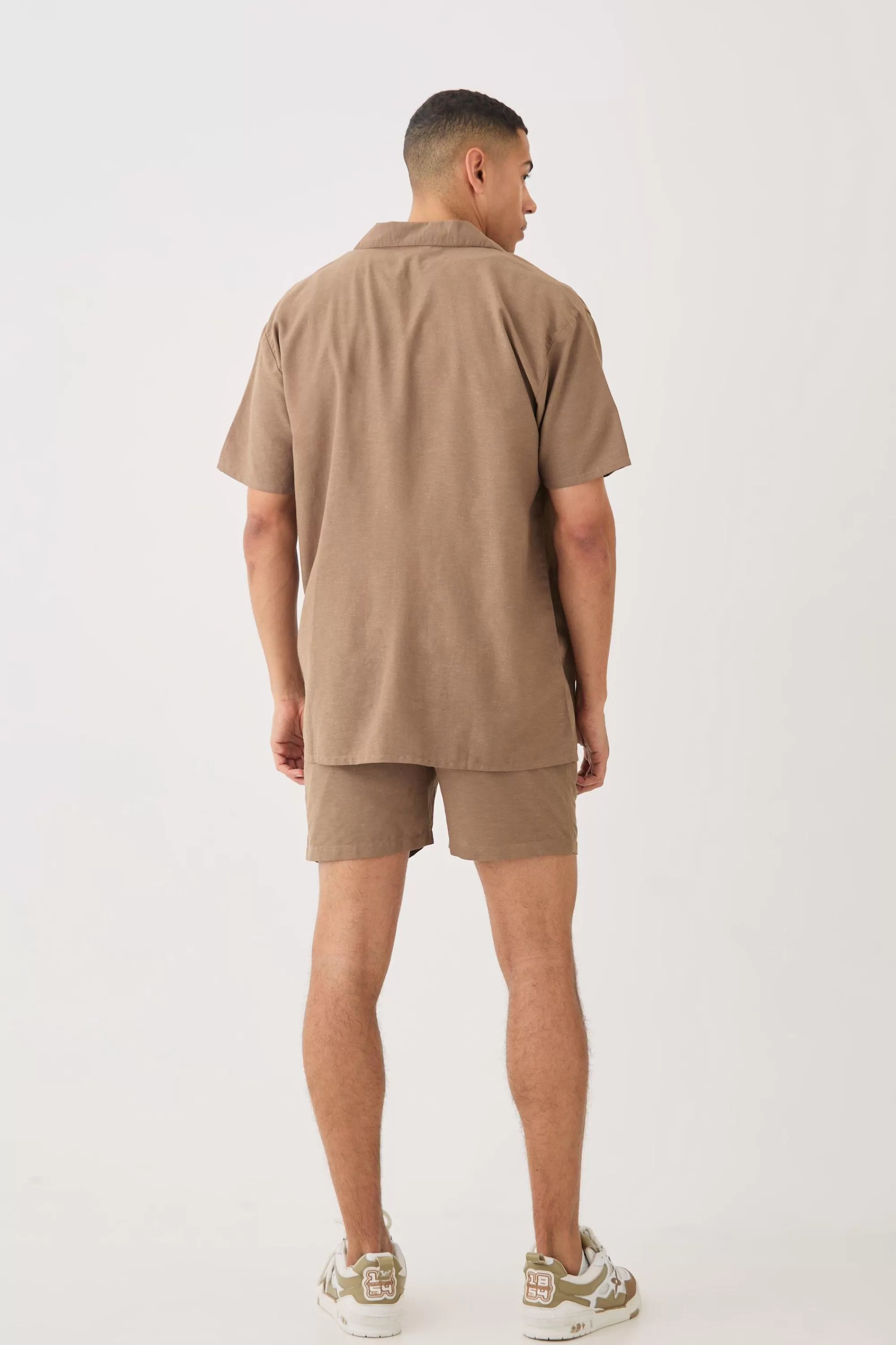 boohooMAN Short Sleeve Oversized Linen Shirt & Short Set | UK
