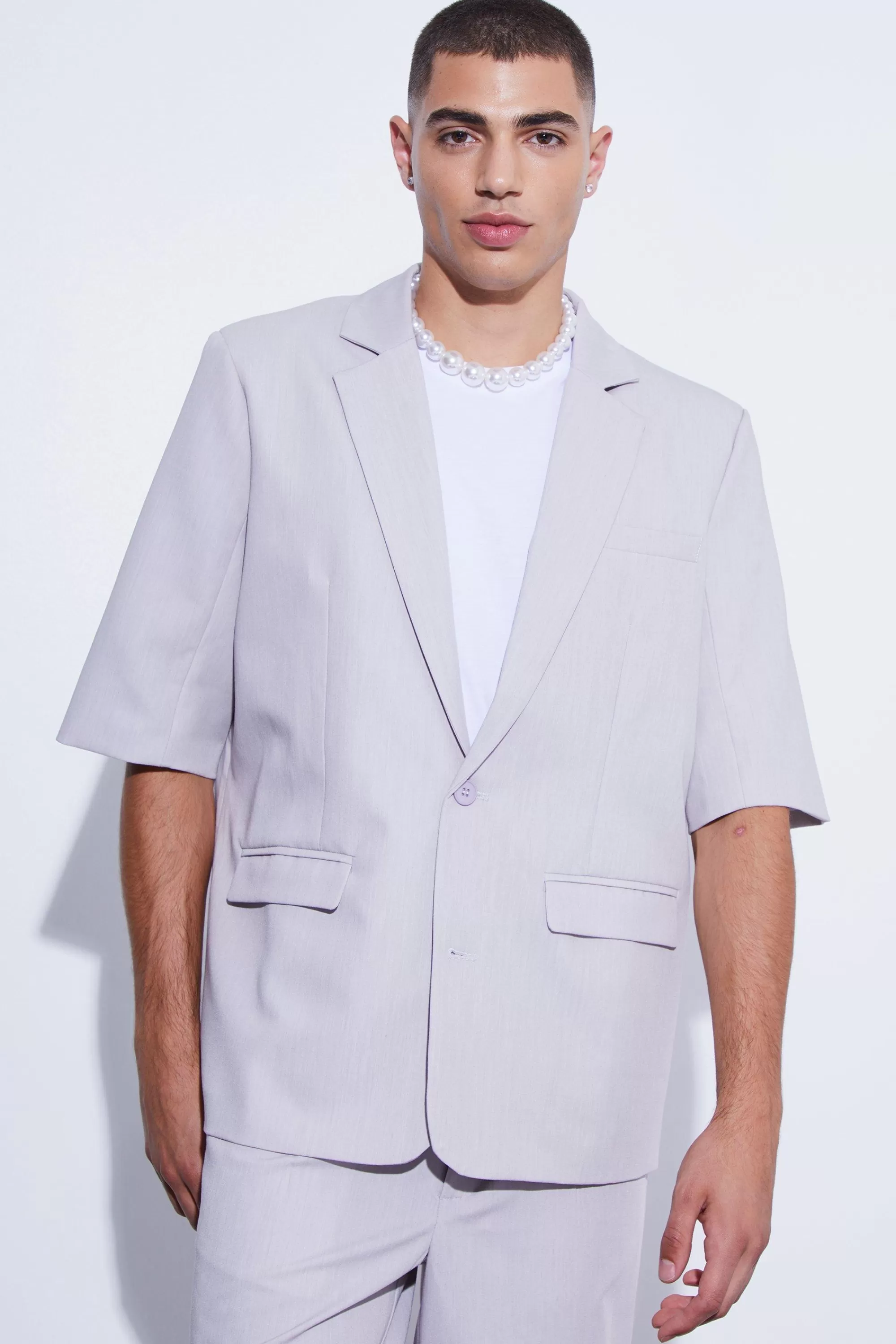 boohooMAN Short Sleeve Oversized Single Breasted Suit Jacket | UK