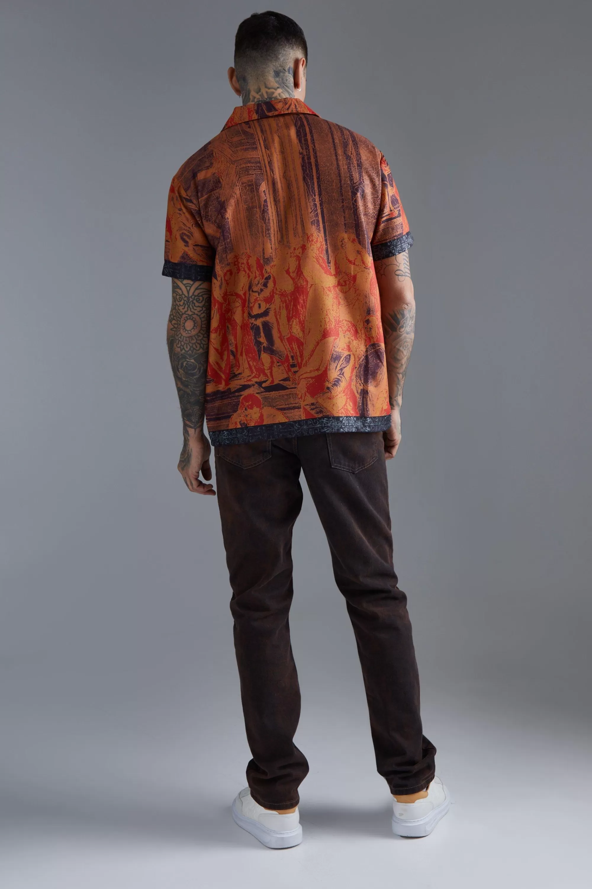 boohooMAN Short Sleeve Oversized Slub Painting Shirt | UK