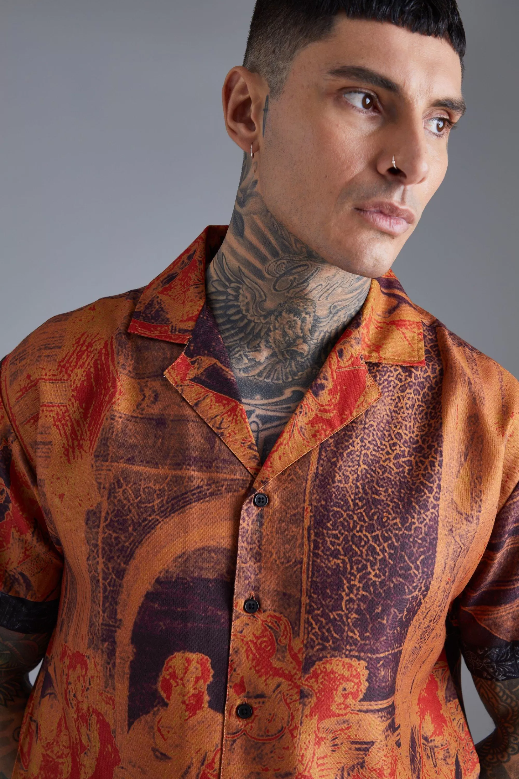 boohooMAN Short Sleeve Oversized Slub Painting Shirt | UK