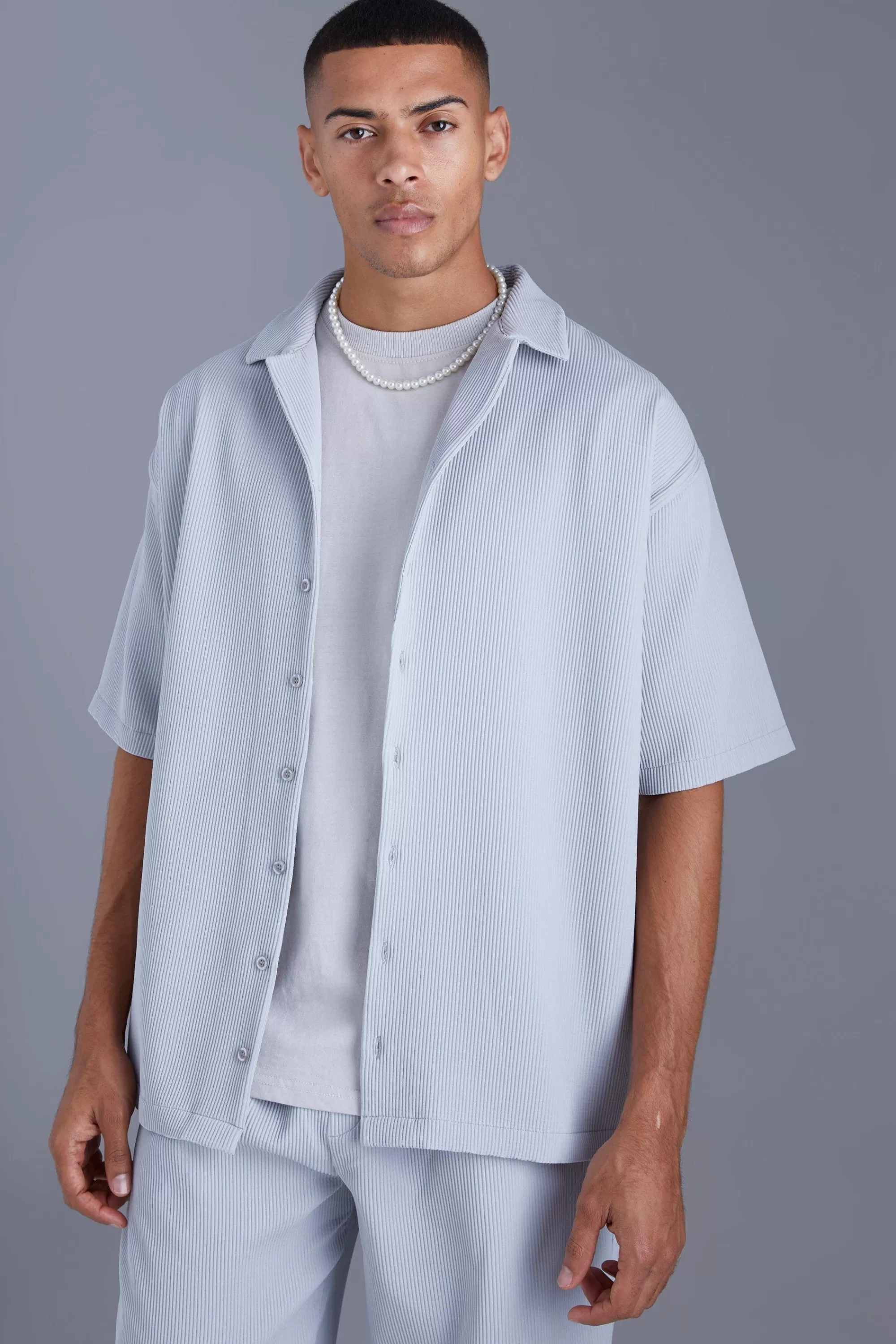 boohooMAN Short Sleeve Pleated Oversized Shirt | UK