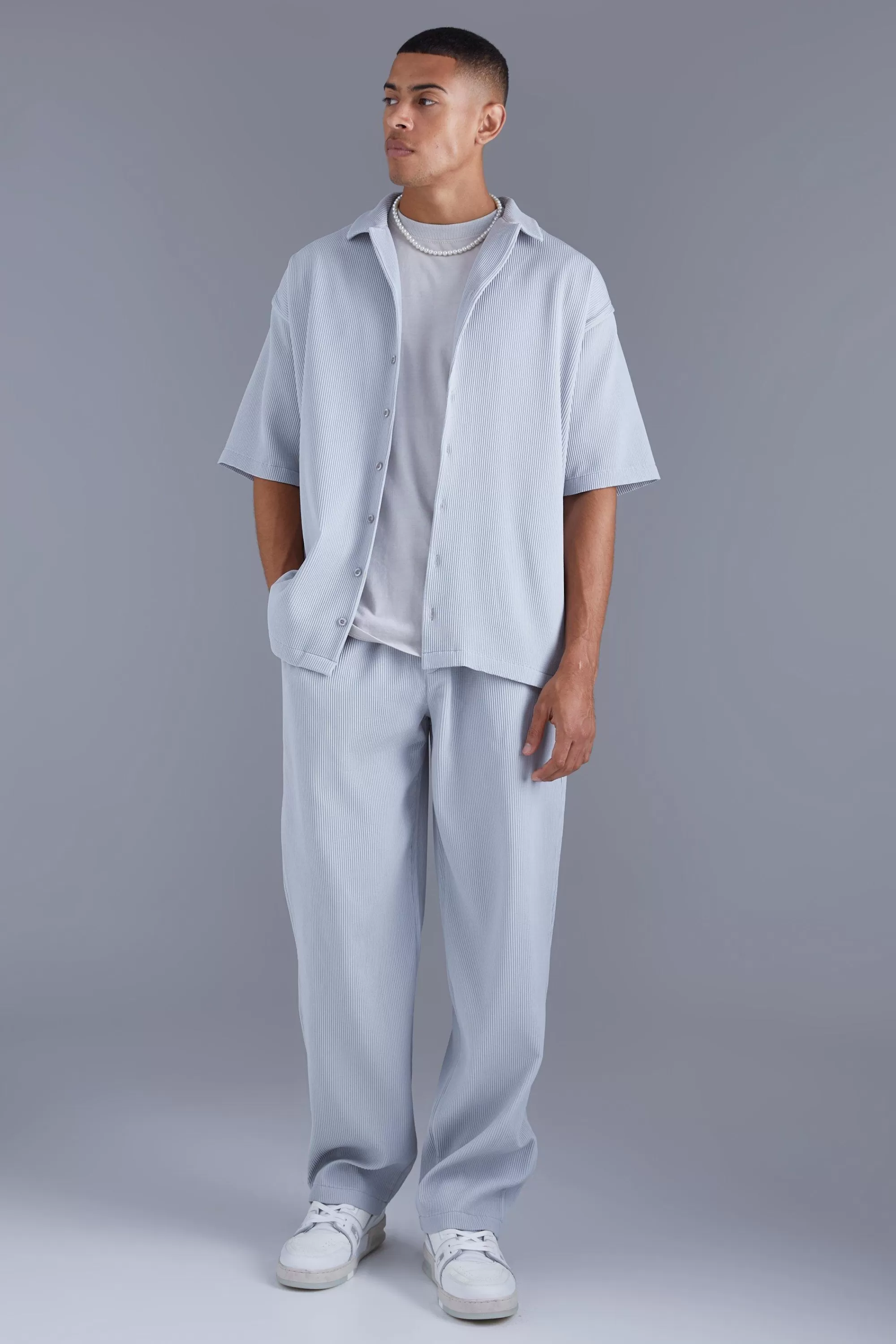 boohooMAN Short Sleeve Pleated Oversized Shirt | UK