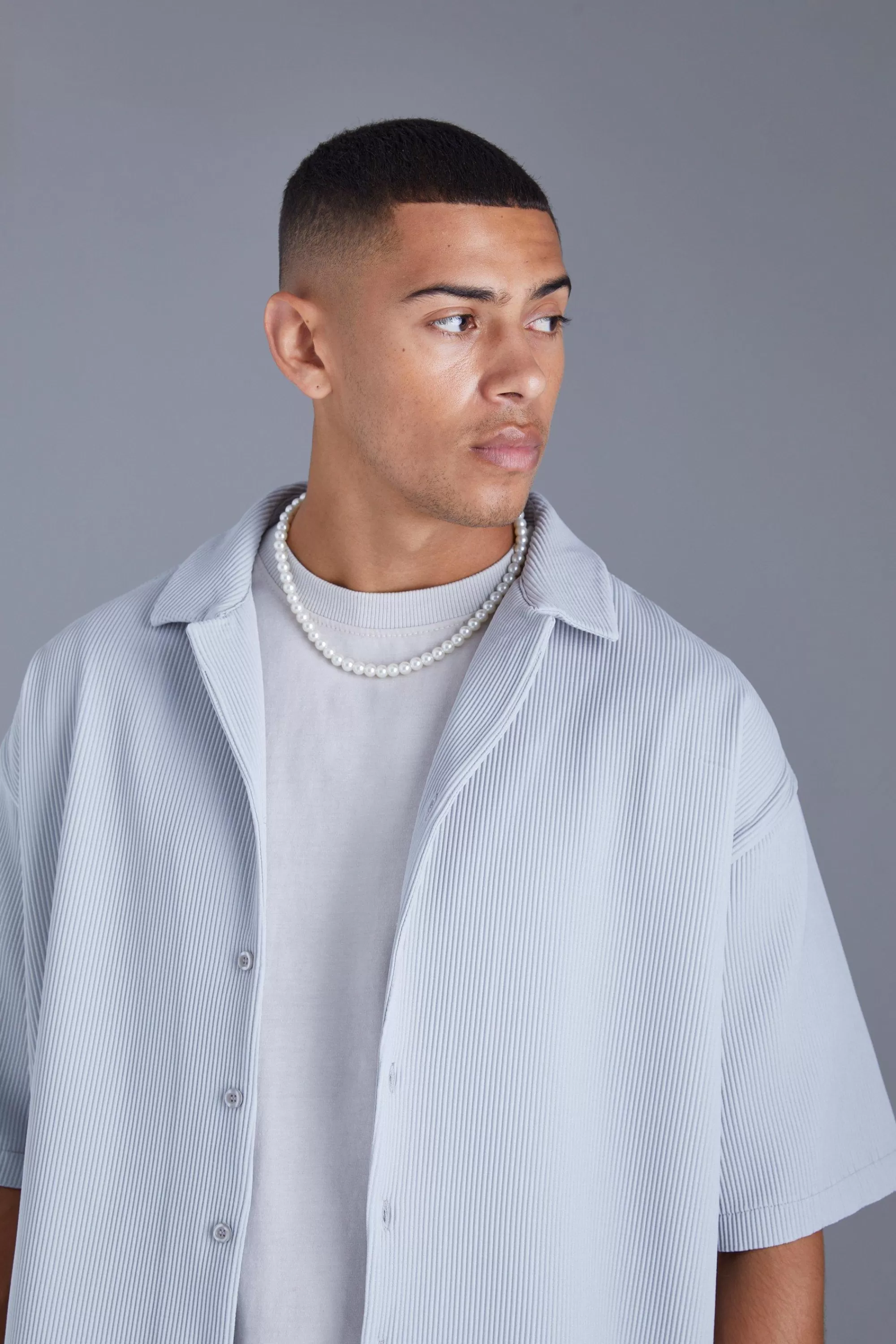 boohooMAN Short Sleeve Pleated Oversized Shirt | UK