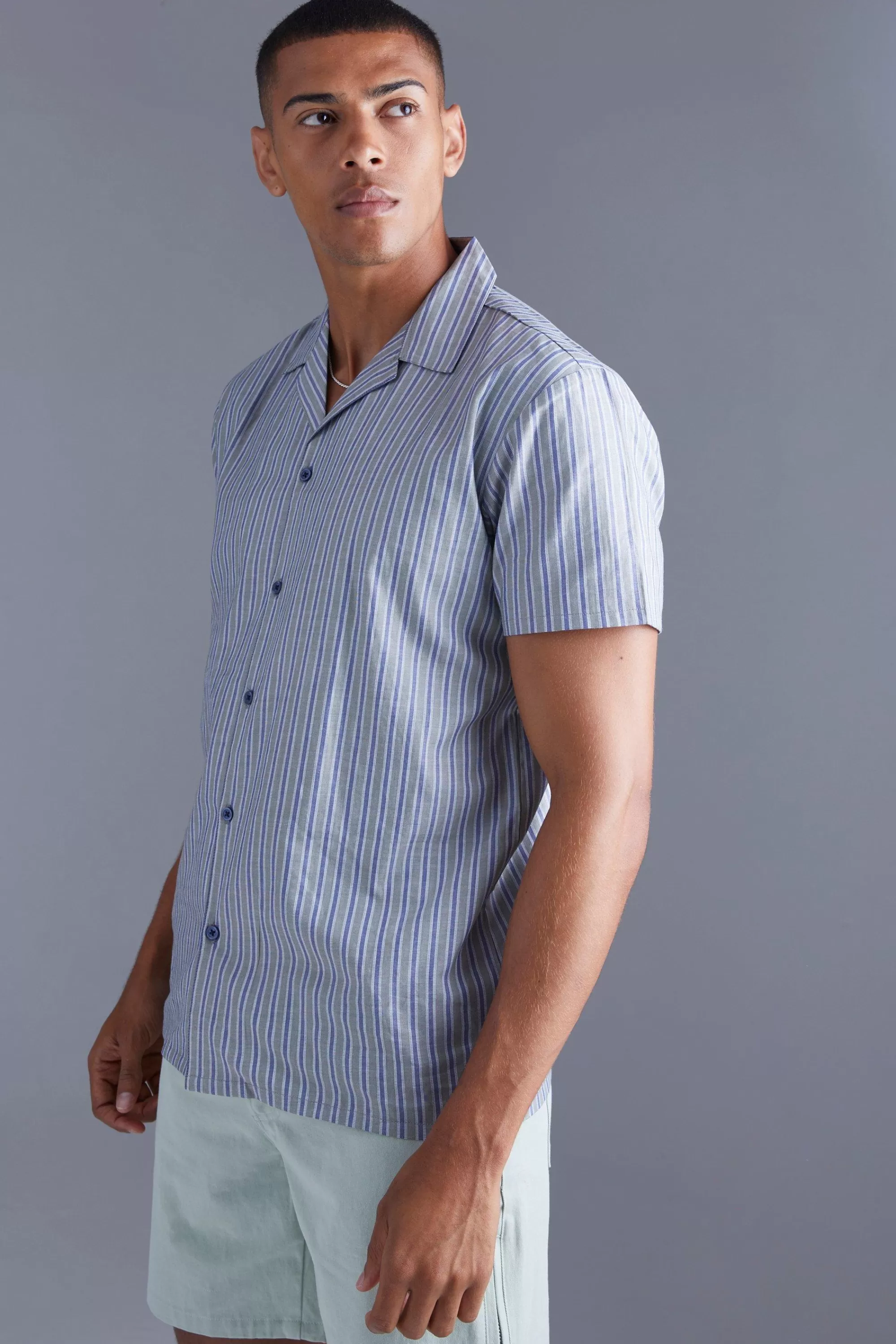 boohooMAN Short Sleeve Regular Bold Stripe Shirt | UK
